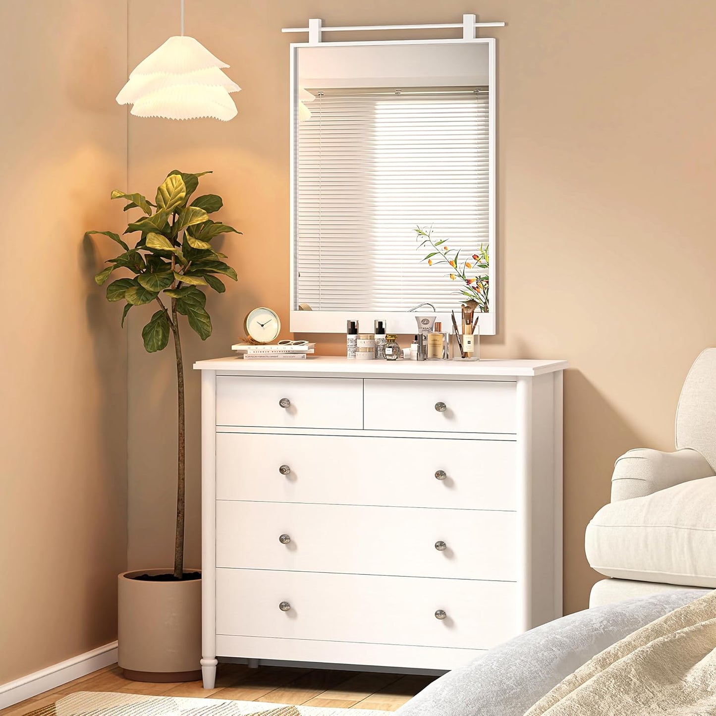 24x36 Inch Rectangle Bathroom Vanity Mirror for Wall Mounted Over Sink Farmhouse Rustic White Frame Barn Door Mirrors Foyer Entryway Decor