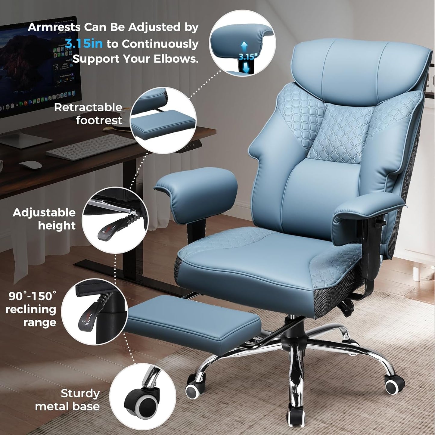 GTRACING Big and Tall Office Chair 400LBS Wide Ergonomic Gaming Chair with Deluxe Embossing Designed Leather with Foot Rest,150°Reclining Adjustable Soft Armrests Pocket Spring Back Support and Pillow
