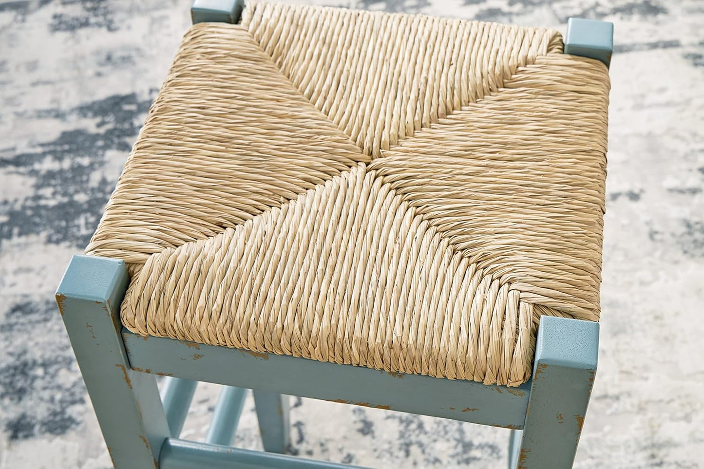 Signature Design by Ashley Mirimyn Farmhouse 29.5" Bar Height Bar Stool with Woven Wicker Seats, 2 Count, Green & Light Brown