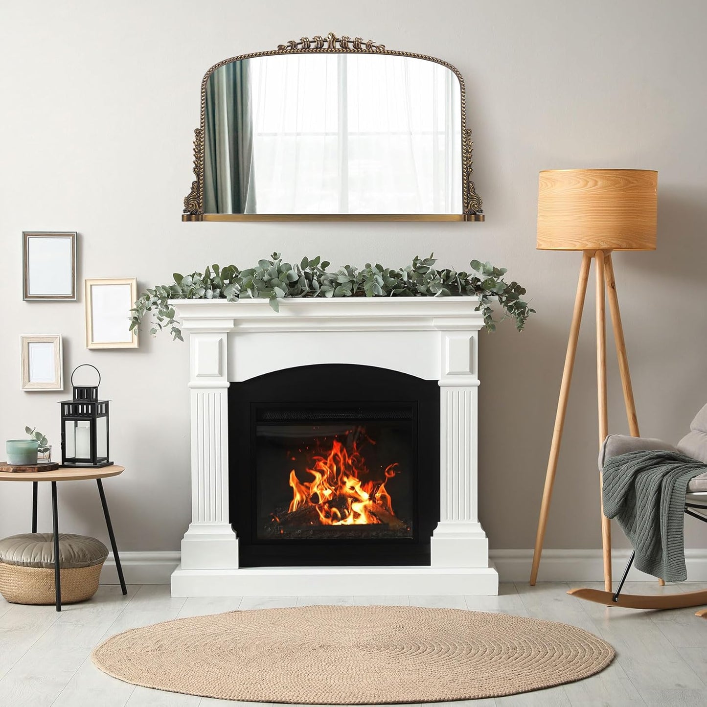 36"x23" Vintage Baroque Arched Wall Mirror, Ornate Antique Brass Wood Frame Decorative Mirror, Large Victorian Style Bathroom Mirror for Living Room, Fireplace, Entryway & Hallway