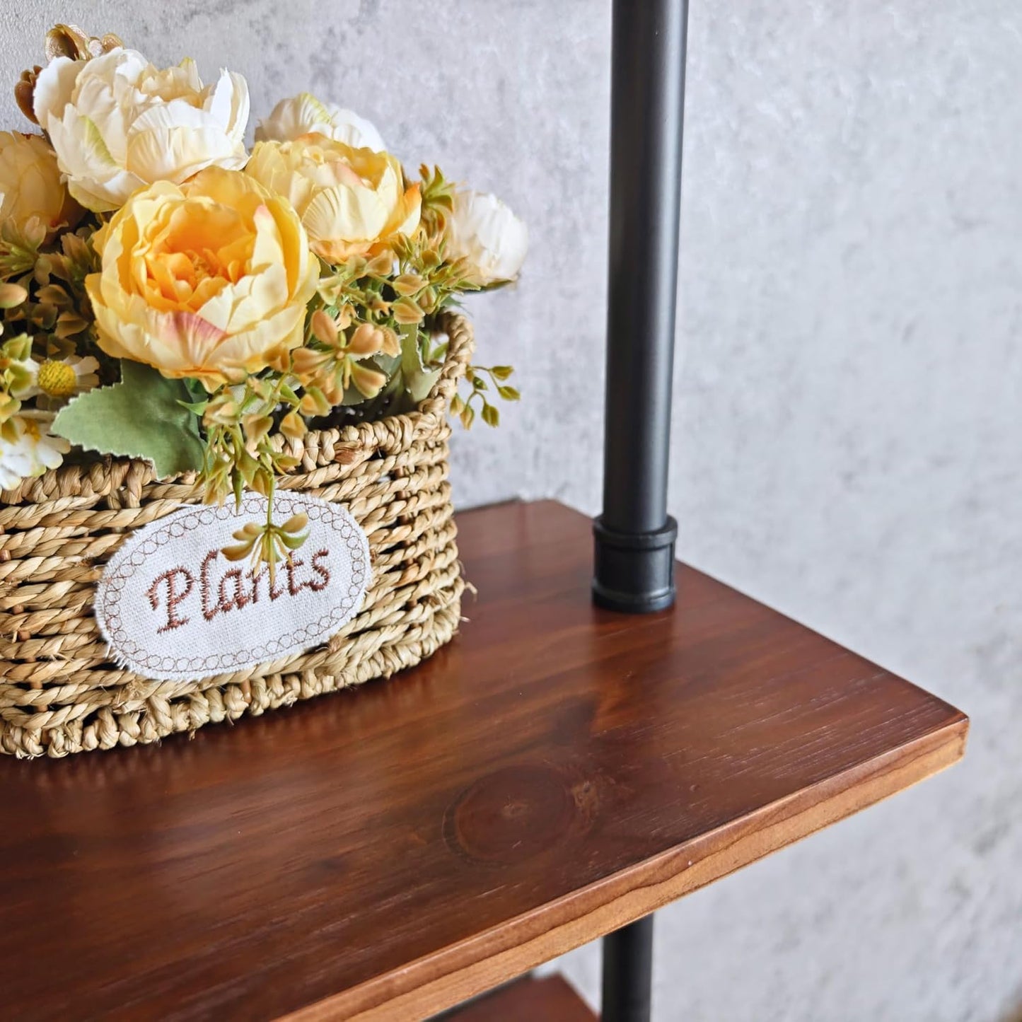 6 Tier Industrial Ladder Shelf Bookcase, Wall Mounted Rustic Bookshelf for Living Room Decor and Storage (Walnut Color, 6 Tier - 10" D x 48" W x 82.5" H)
