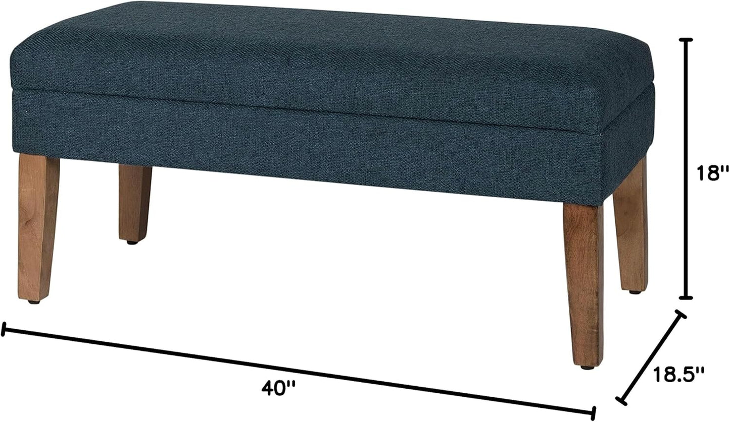 Homepop Home Decor | Upholstered Decorative Storage Ottoman Bench | Ottoman Bench with Storage for Living Room & Bedroom | Decorative Home Furniture, Navy Large