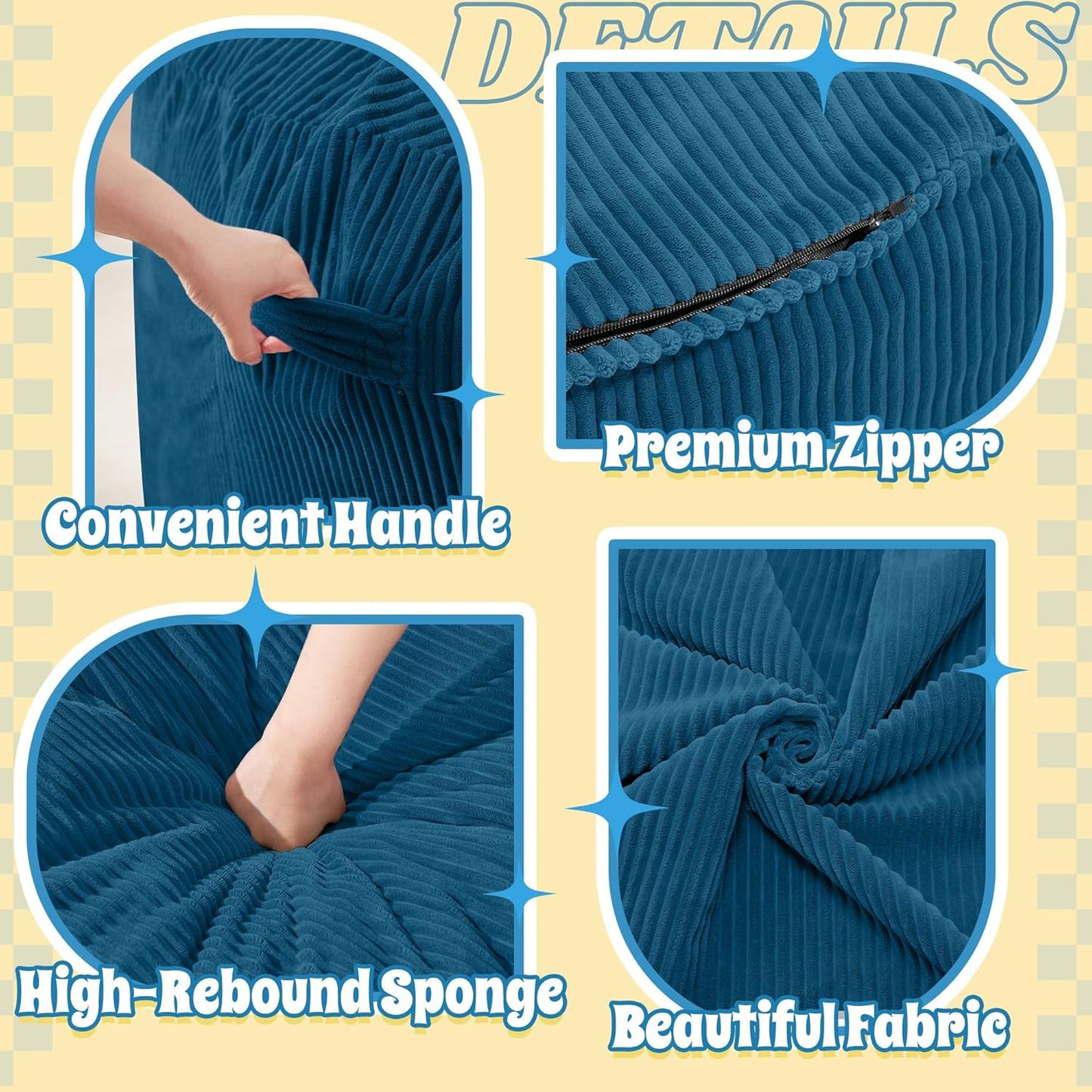 HABUTWAY 4FT Bean Bag Chair,Giant Bean Bag Chairs for Adults,Big Bean Bags with Memory Foam Filled, Large Beanbag Chairs with Soft Corduroy Cover-Dark Blue