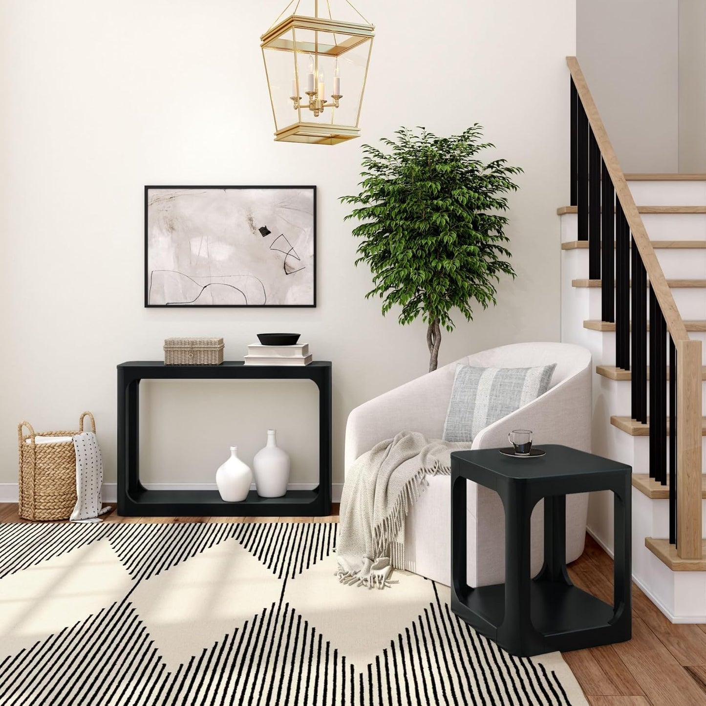 Plank+Beam Forma Console Table, 46 Inch, Solid Wood Sofa Table, Entryway Table for Hallway, Narrow Behind The Couch Table, Console Tables for Entryway, Living Room, Foyer, Easy Assembly, Black