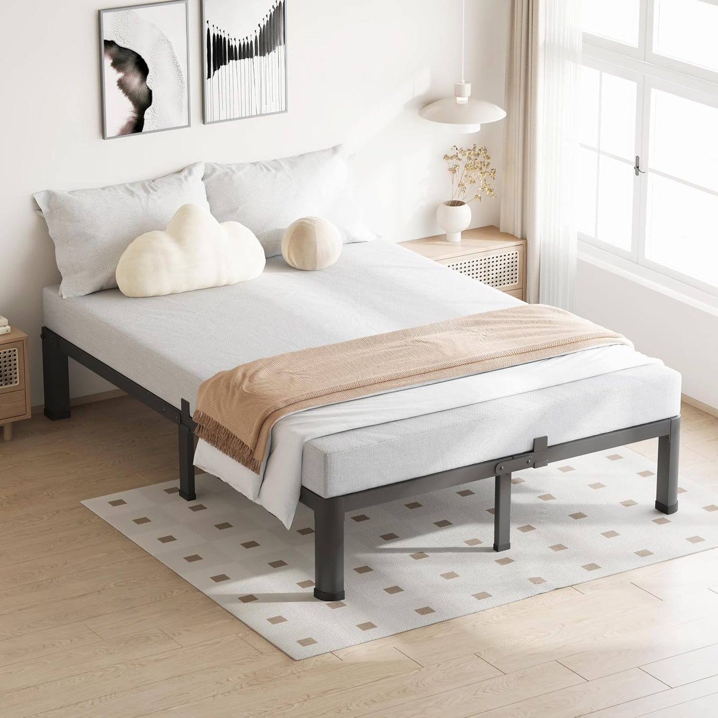 10 Inch King Size Bed Frame, 3500Lbs Heavy Duty Metal Platform with Round Corner Legs Mattress Slide Stopper, Steel Slat Support No Box Spring Needed, Noise Free, Non-Slip, Easy Assembly