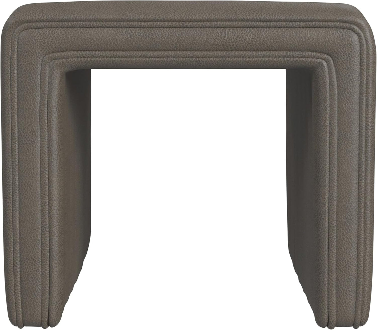 HomePop Modern Channel Tufted Faux Leather Ottoman Home Décor|Ottoman for Living Room & Bedroom - Pewter Gray Faux Leather