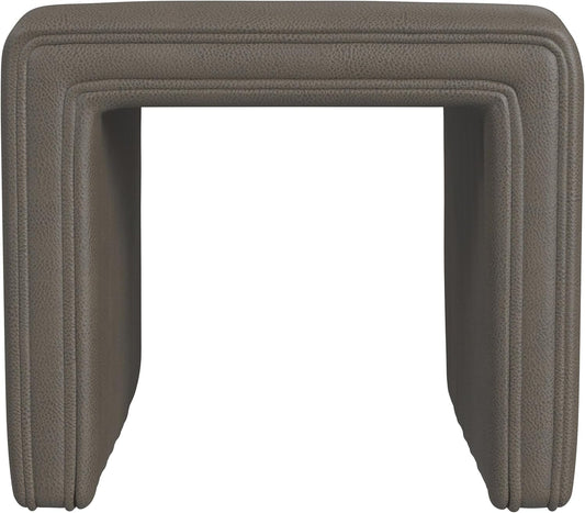 HomePop Modern Channel Tufted Faux Leather Ottoman Home Décor|Ottoman for Living Room & Bedroom - Pewter Gray Faux Leather