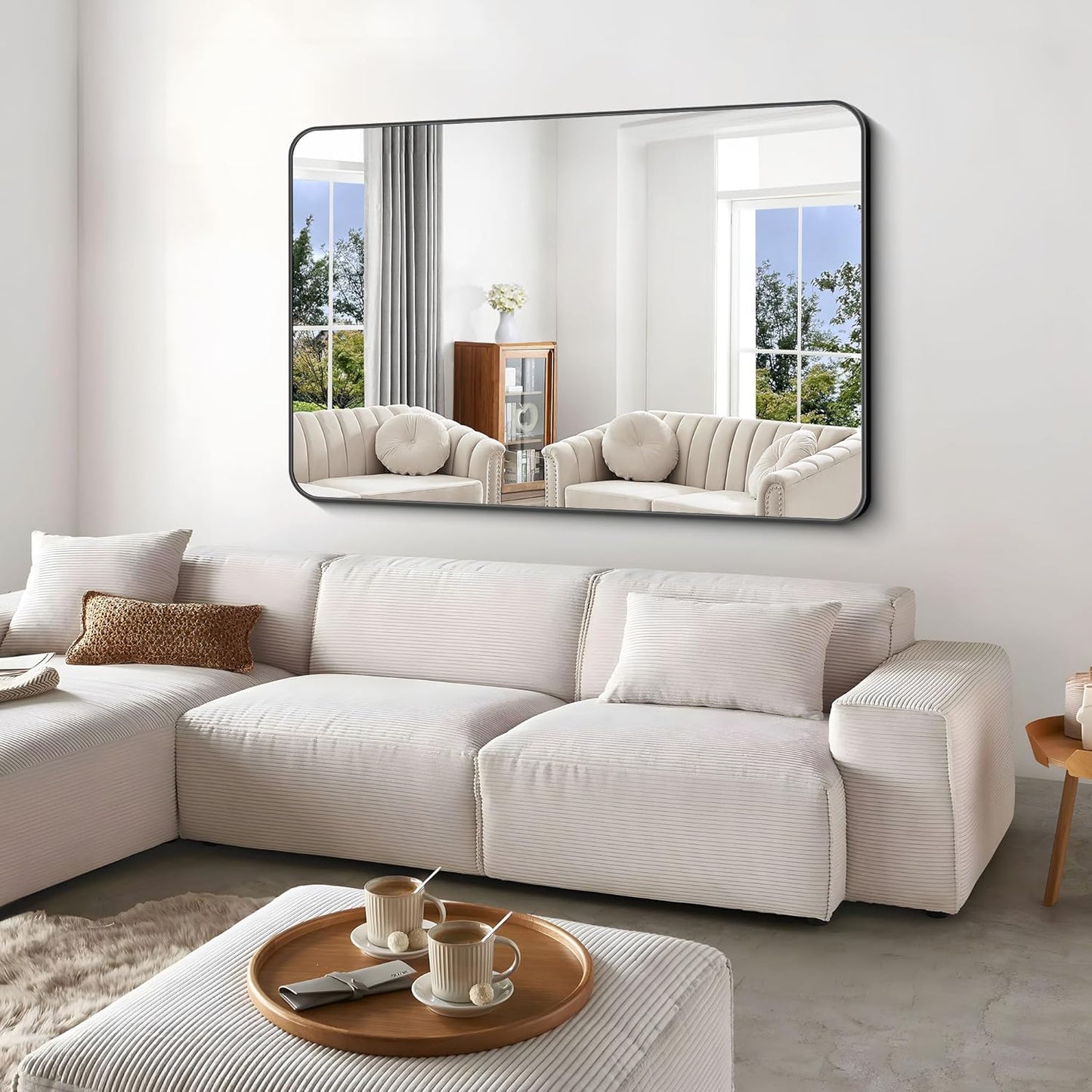 BONEWEI Black Bathroom Mirror,60x40 inch Wall Mirror for Bathroom Wall Mounted,Rectangle Mirror for Bathroom Over Sink,Modern Frame Round Corner for Living Room,Bedroom Entryway,Horizontal/Vertical