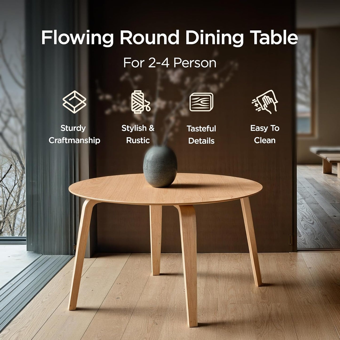 Acanva 47" Small Round Dining Table for 4 Person, MDF Top and Sturdy Wood Base Structure, Modern Design for Kitchen, Compact Space & Apartment, Light Oak