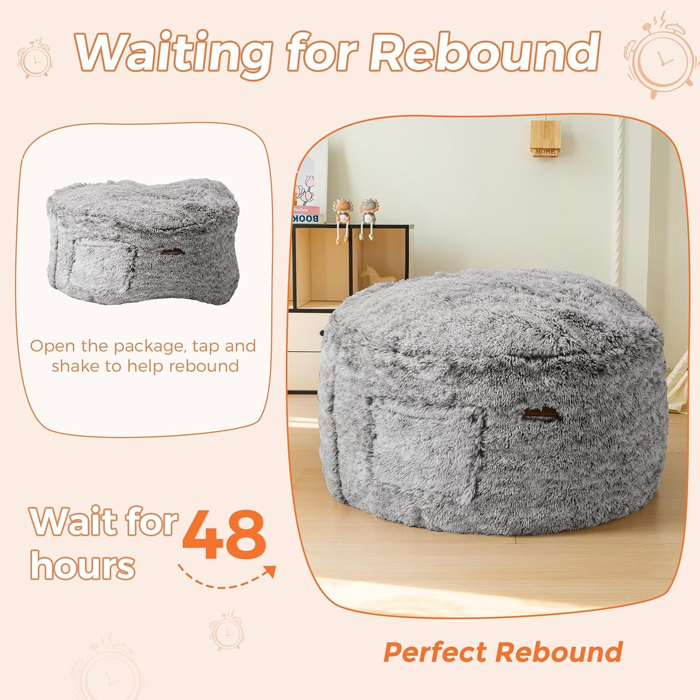 MAXYOYO Kids Bean Bag Chair, Stuffed Faux Fur Bean Bag for Toddler, Ultra Soft Floor Sofa with High-Density Foam Filling, Lazy Chair for Living Room, Playroom, Nursery Room