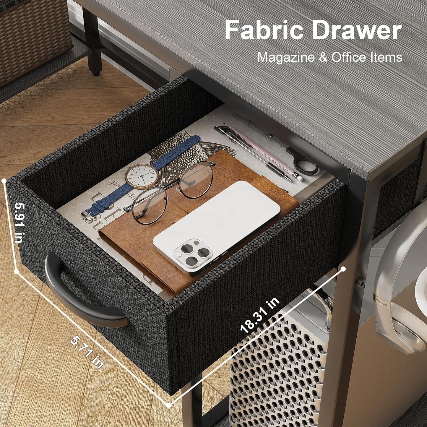 47" L Shaped Computer Desk with Power Outlet & LED Light, Gaming Desk with Hook & Monitor Stand, Reversible L Shaped Desk with Drawer and Storage Shelves for Home Office