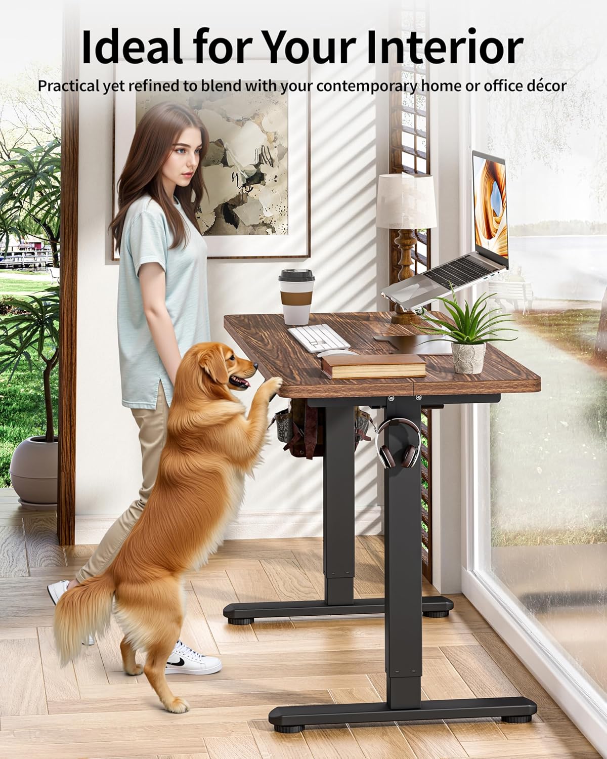 BIZUM Standing Desk Electric Adjustable Computer Desk-Stand up Desk Office Gaming Home Office Memory Desks 48x24 inches Wild Walnut