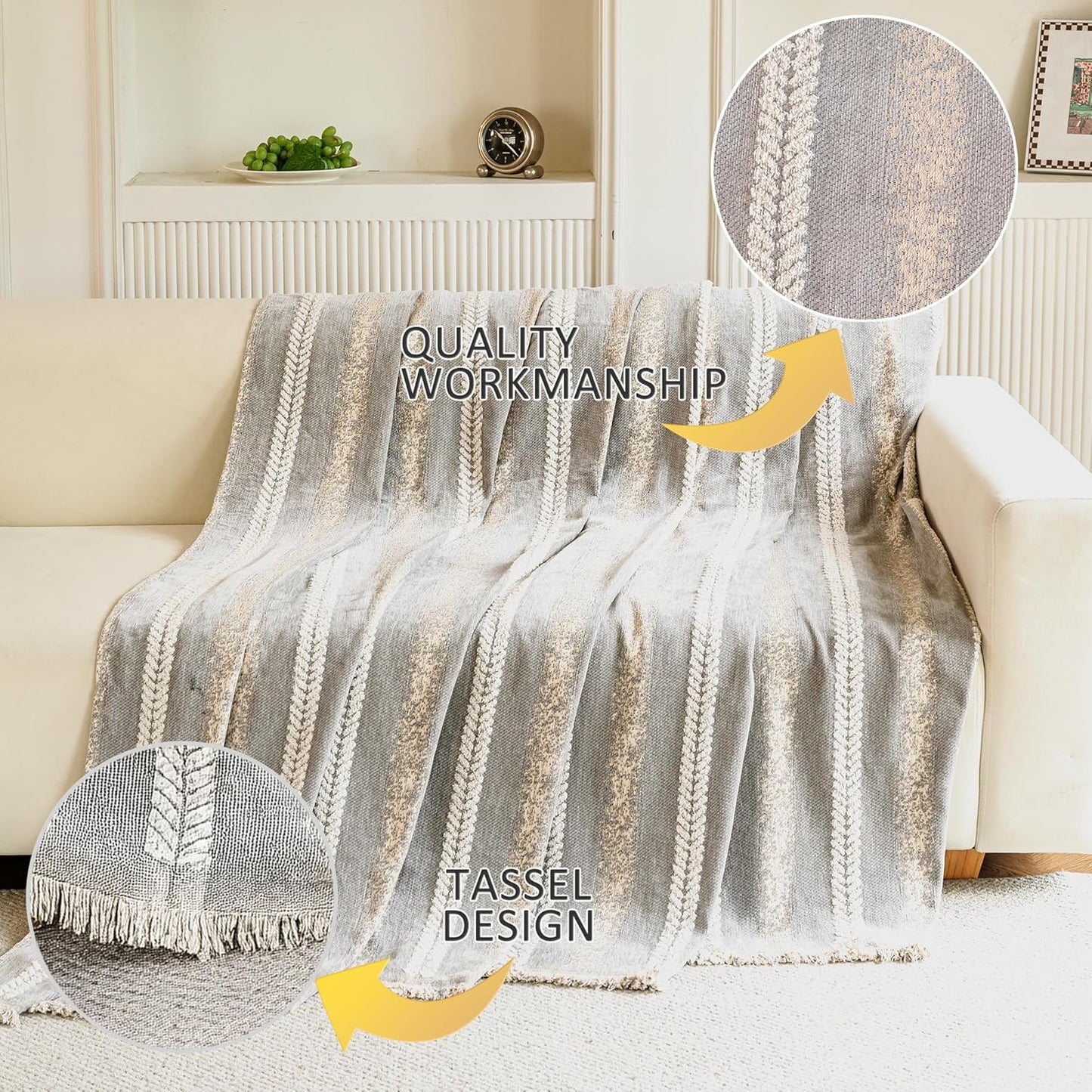 Couch Cover for Dogs Washable Sofa Cover, Sectional Couch Covers, Sofa Covers for 2 Cushion Couch, Non Slip Stripe Sofa Slipcovers Furniture Protector, Couch Protector from Cat Claws, Light,75''x118''