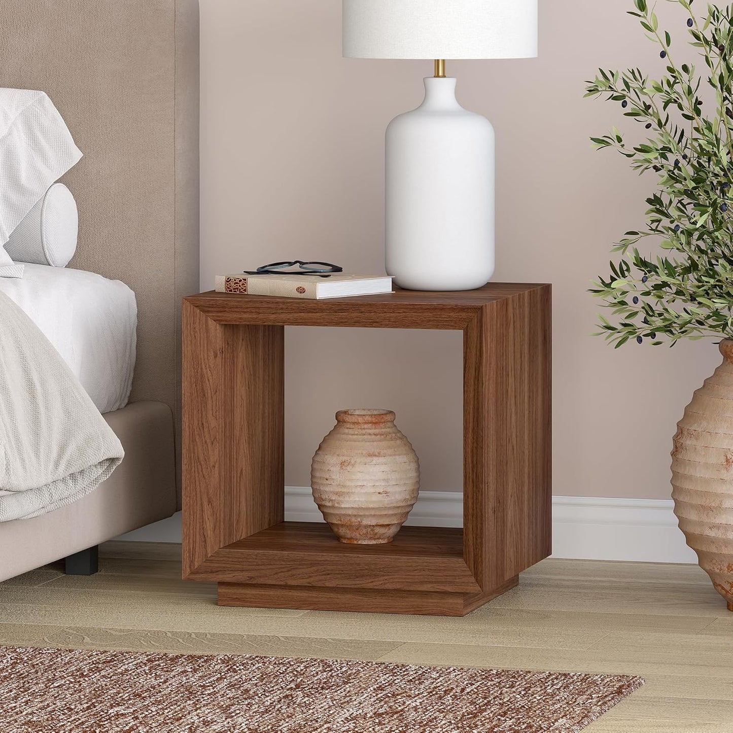 Henn&Hart 22" Wide Rectangular Side Table in Satin Walnut, for Home, Living Room, Bedroom, Entertainment Room, Office