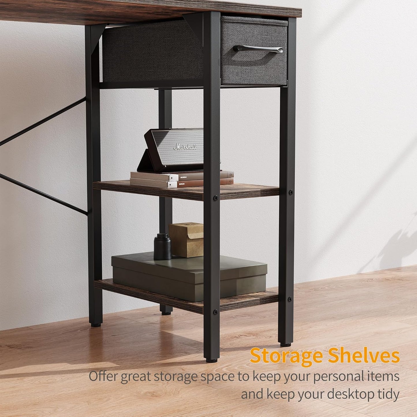 CubiCubi Computer Desk, 35 Inch Small Home Office Desk with Drawer Storage Shelves for Small Space, Writing Study Desk, Rustic Brown