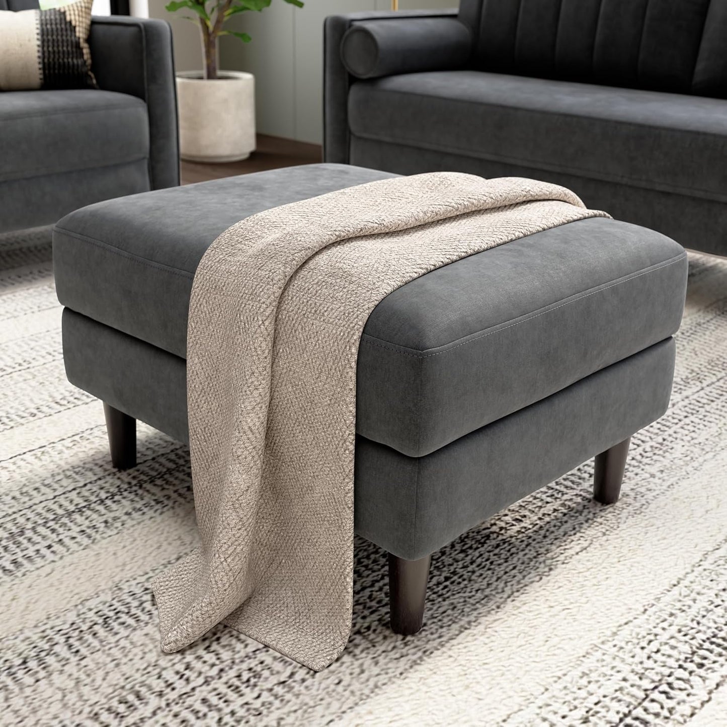 Bush Home Storage Ottoman with Tray, Living Room Furniture, Max Collection, Iron Gray Chenille Fabric