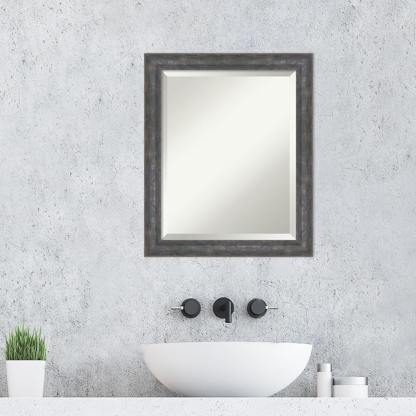 Amanti Art Grey Wall Mirror 23x19 Angled Metallic Rainbow Rectangle Bathroom Mirror for Wall Decor Living Room, Small Modern Contemporary Wood Frame, Hangs Horizonally and Vertically, Bathroom Decor
