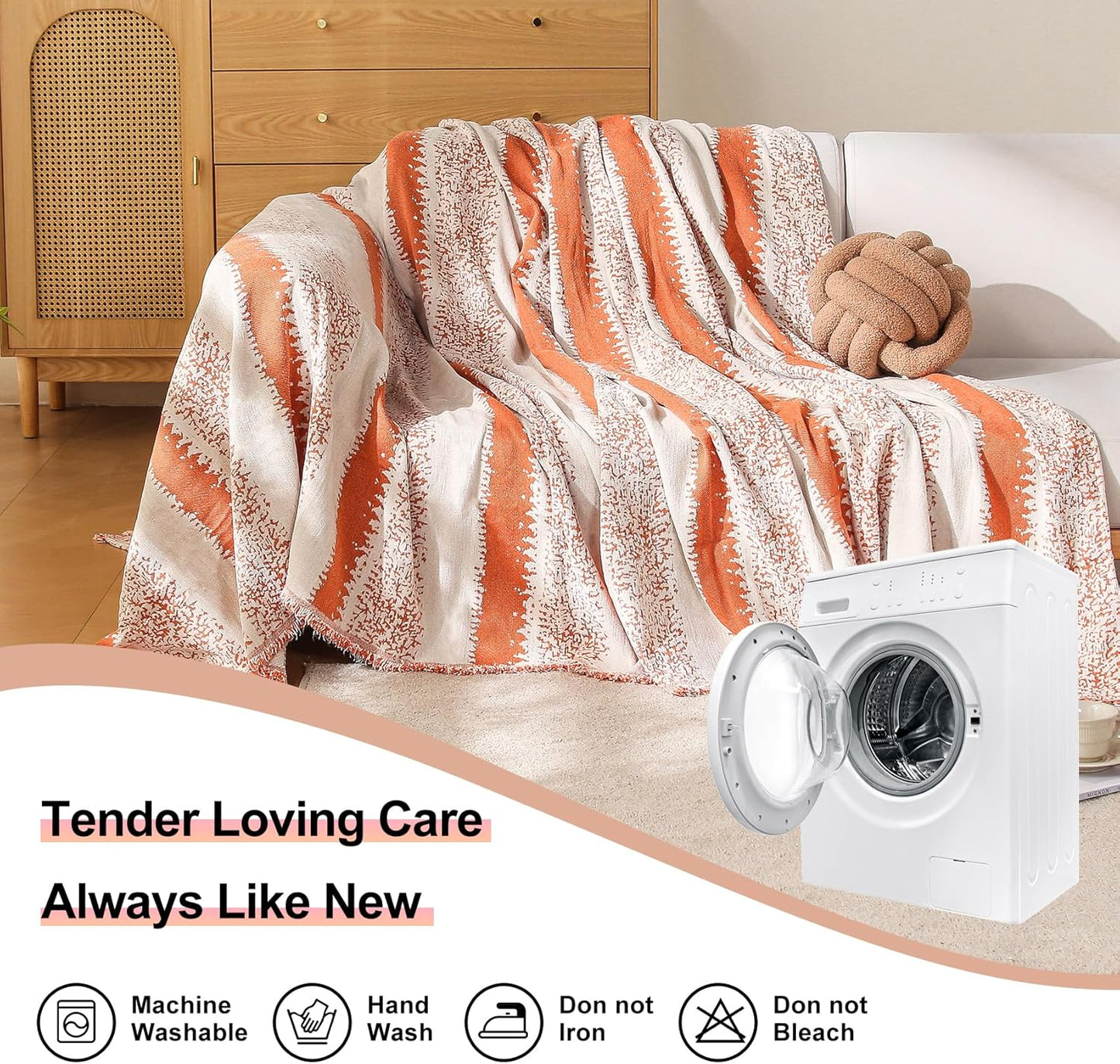 Boho Sofa Cover, Couch Covers for 3 Cushion Couch Sofa Pet Friendly, Sofa Cover Washable, Soft Chenille Living Room Couch Covers Slipcover, Pet Furniture Protecto (1# Orange, 71" x 134")