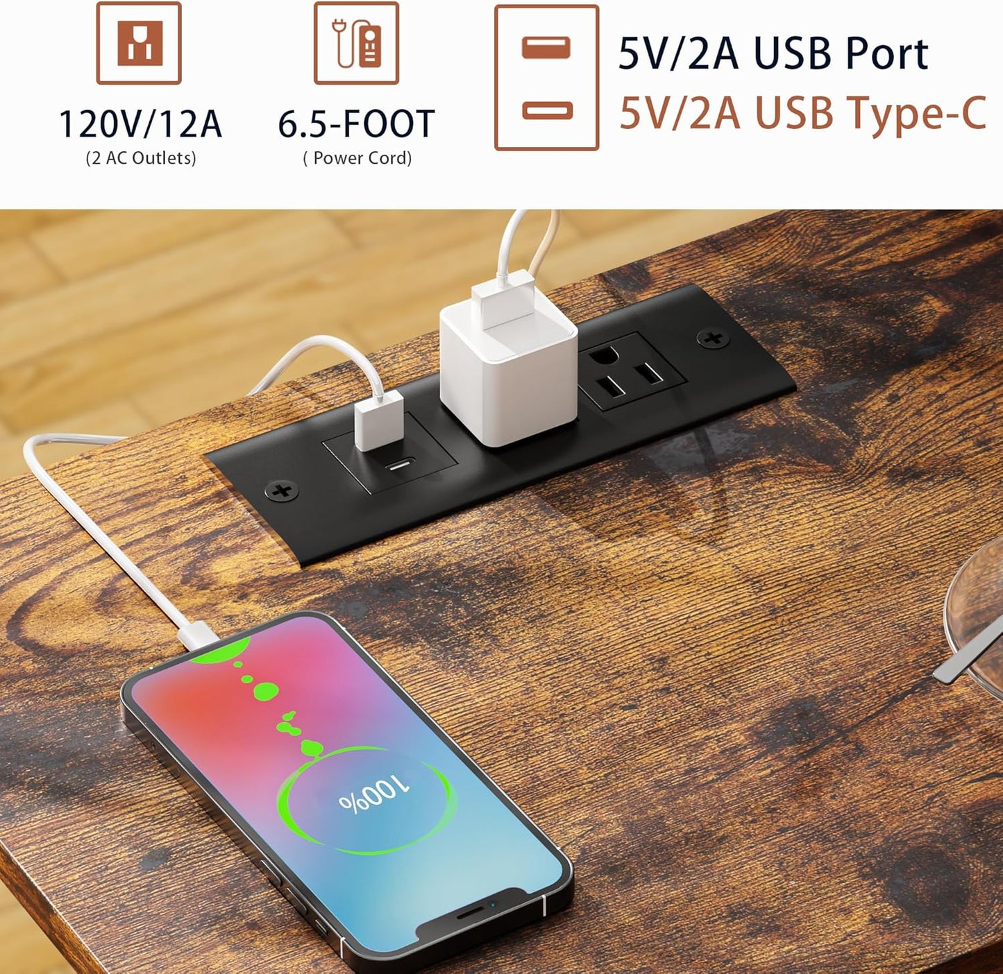 Nightstands Set of 2 with Charging Station and Drawer, End Table Bedside Table with 20 Colors LED Light Strip and 2 Layers Shelf for Bedroom Living Room (Rustic Brown)