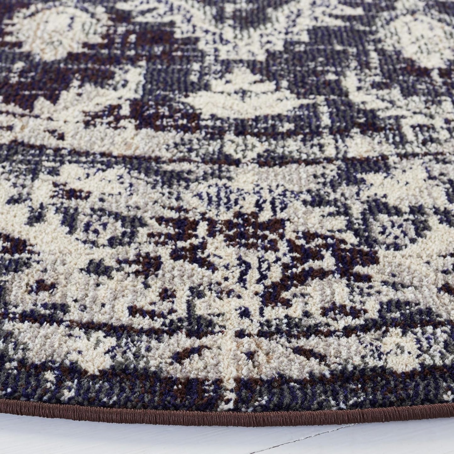 SAFAVIEH Monaco Collection Round Rug - 6'7" Round, Ivory & Navy, Traditional Design, Slip Resistant & Stain Resistant, Ideal for High Traffic Areas in Living Room, Bedroom & Dining Room (MNC243C-7R)