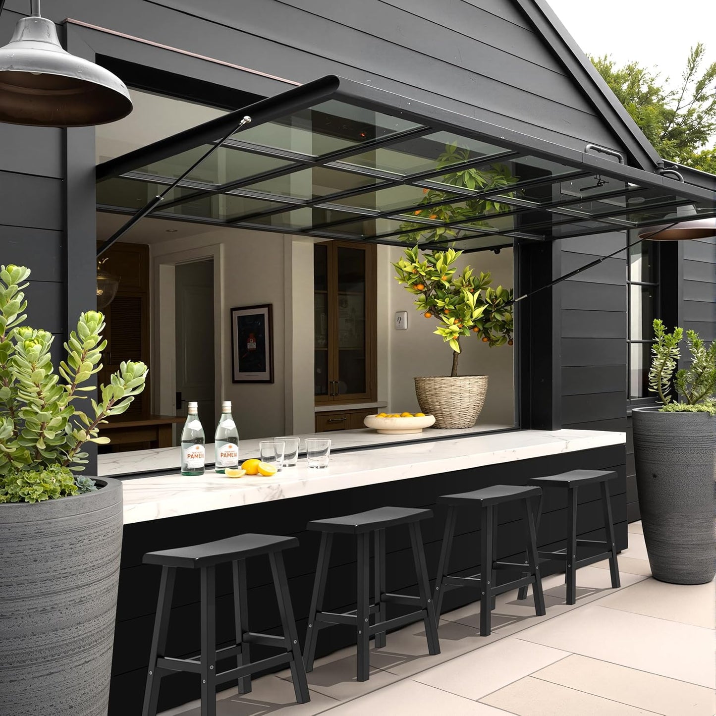 Bar Stools Set of 4, Waterproof UV-Resistant,Durable Resin Kitchen Island Chairs for Indoor & Outdoor Use, Modern Design for Home,Bar,and Cafe (24'' Black-4)