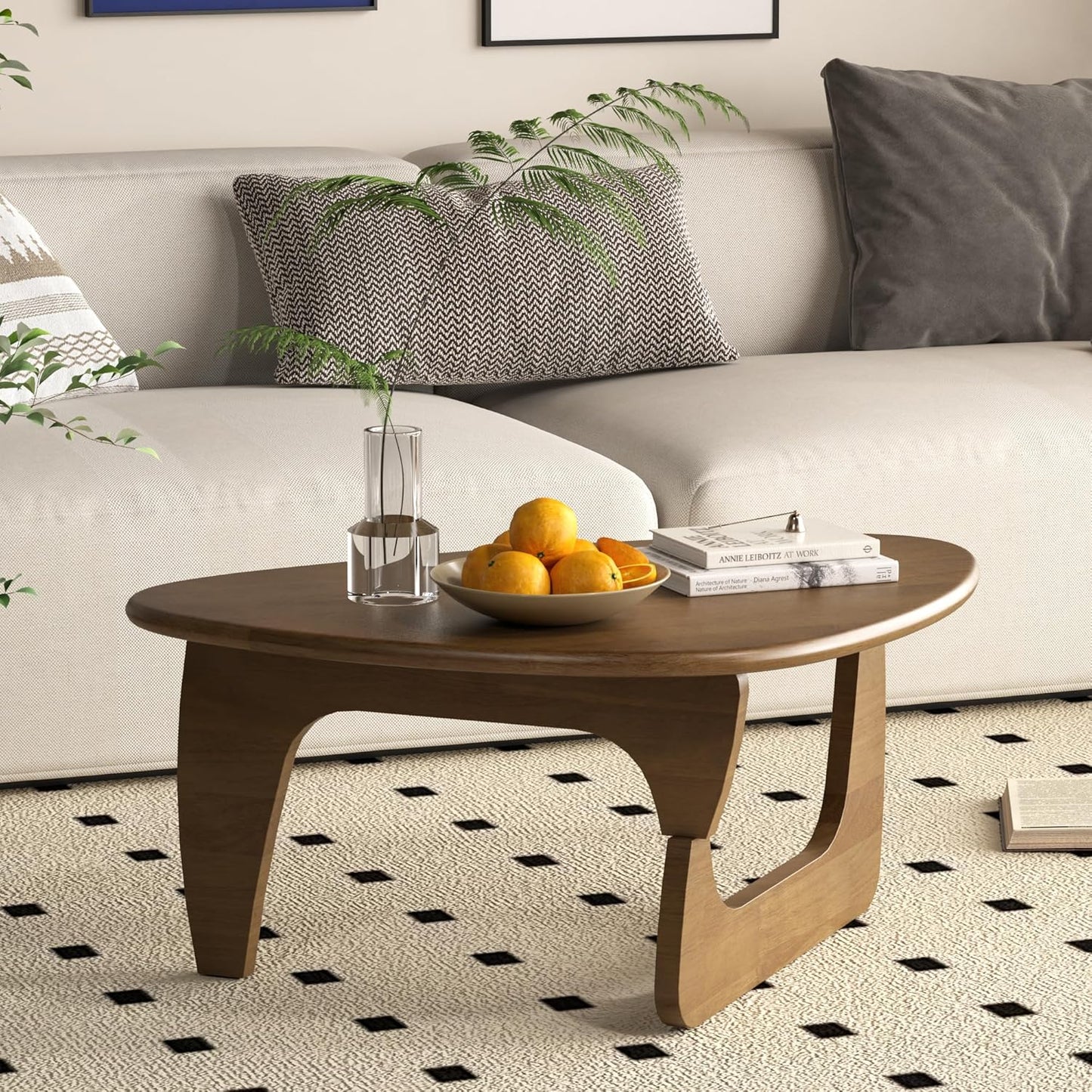 Mid Century Modern Coffee Table, Solid Wood Triangle Coffee Table for Living Room, Modern Tea Table for Home, 35.4x23.6x16.5