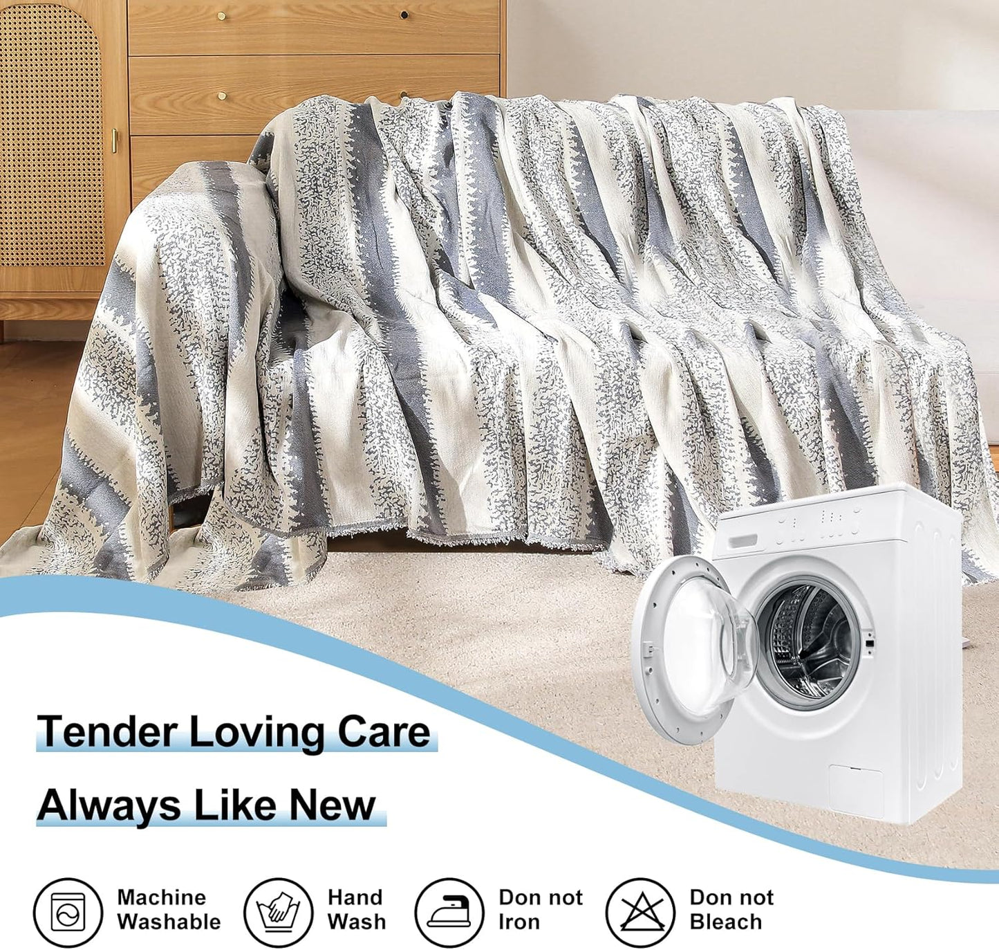 Boho Sofa Cover, Couch Cover Blanket, Sofa Covers for 2 Cushion Couch, Washable Sectional Couch Covers for Dogs Pet Furniture Protector Sofa Blanket Cover for Living Room(1# Grey, 71" x 118")