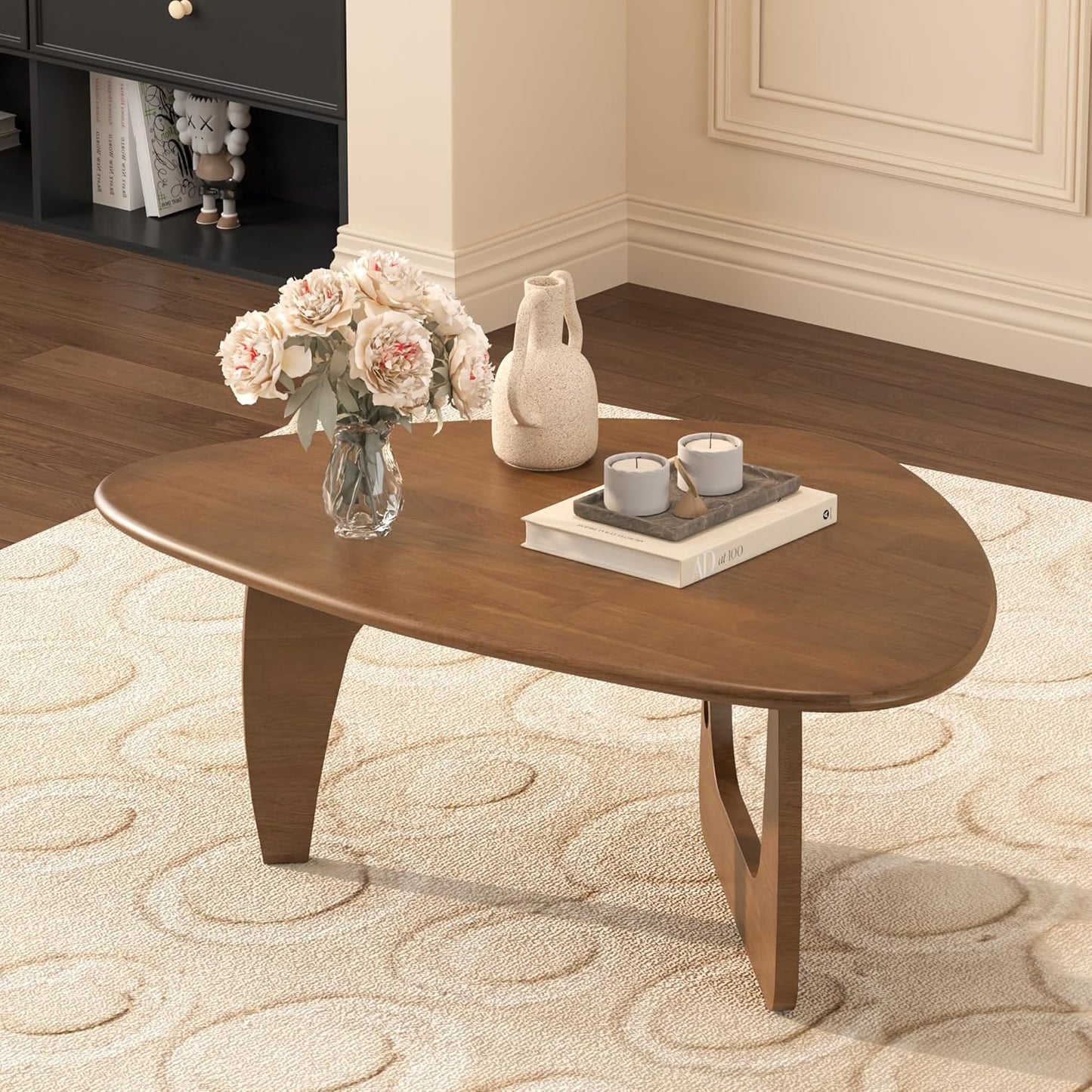 Mid Century Modern Coffee Table, Solid Wood Triangle Coffee Table for Living Room, Modern Tea Table for Home, 43.3x30.7x16.5