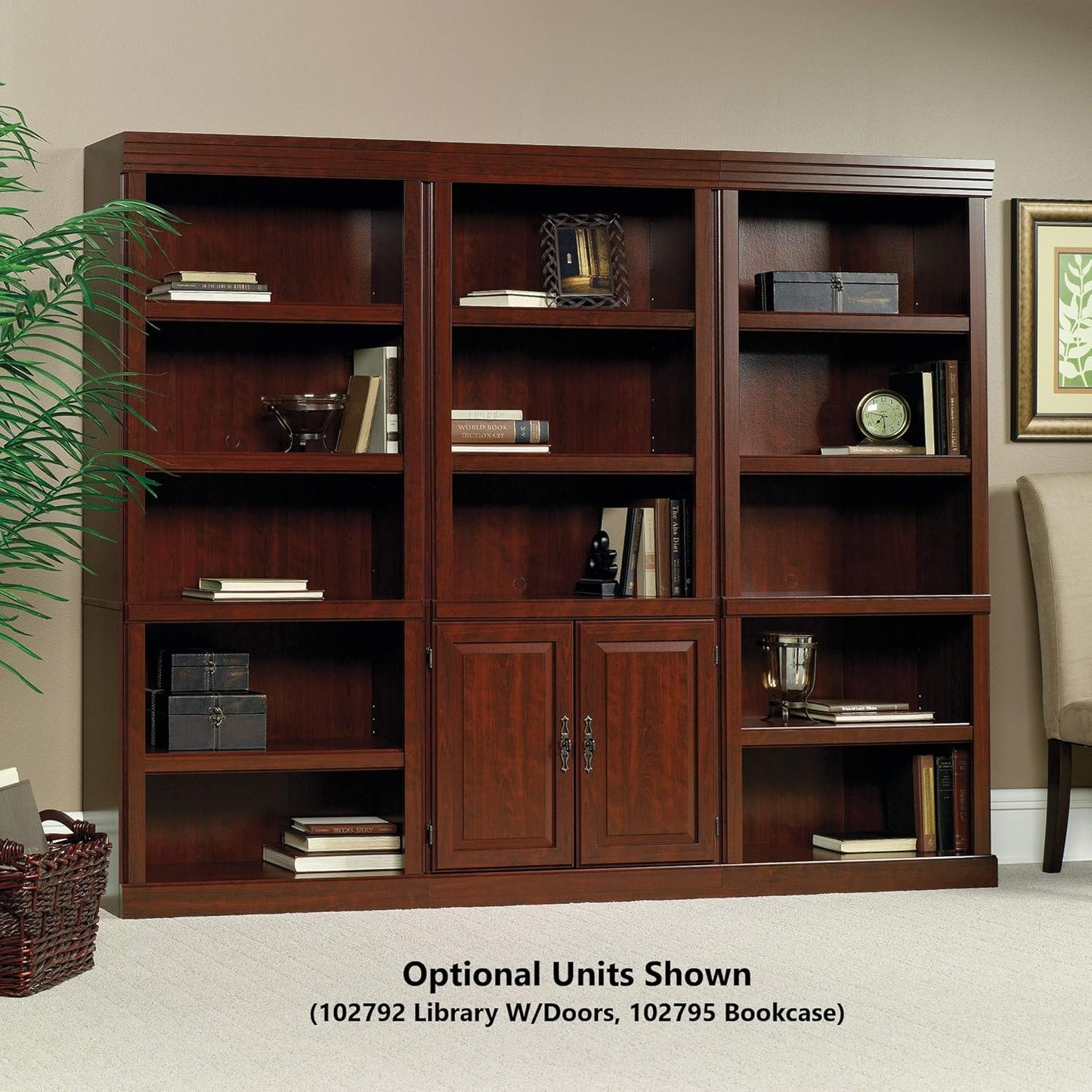 Sauder Heritage Hill Library with Doors/Book Shelf, L:29.80" x W:12.99" x H:71.26", Classic Cherry