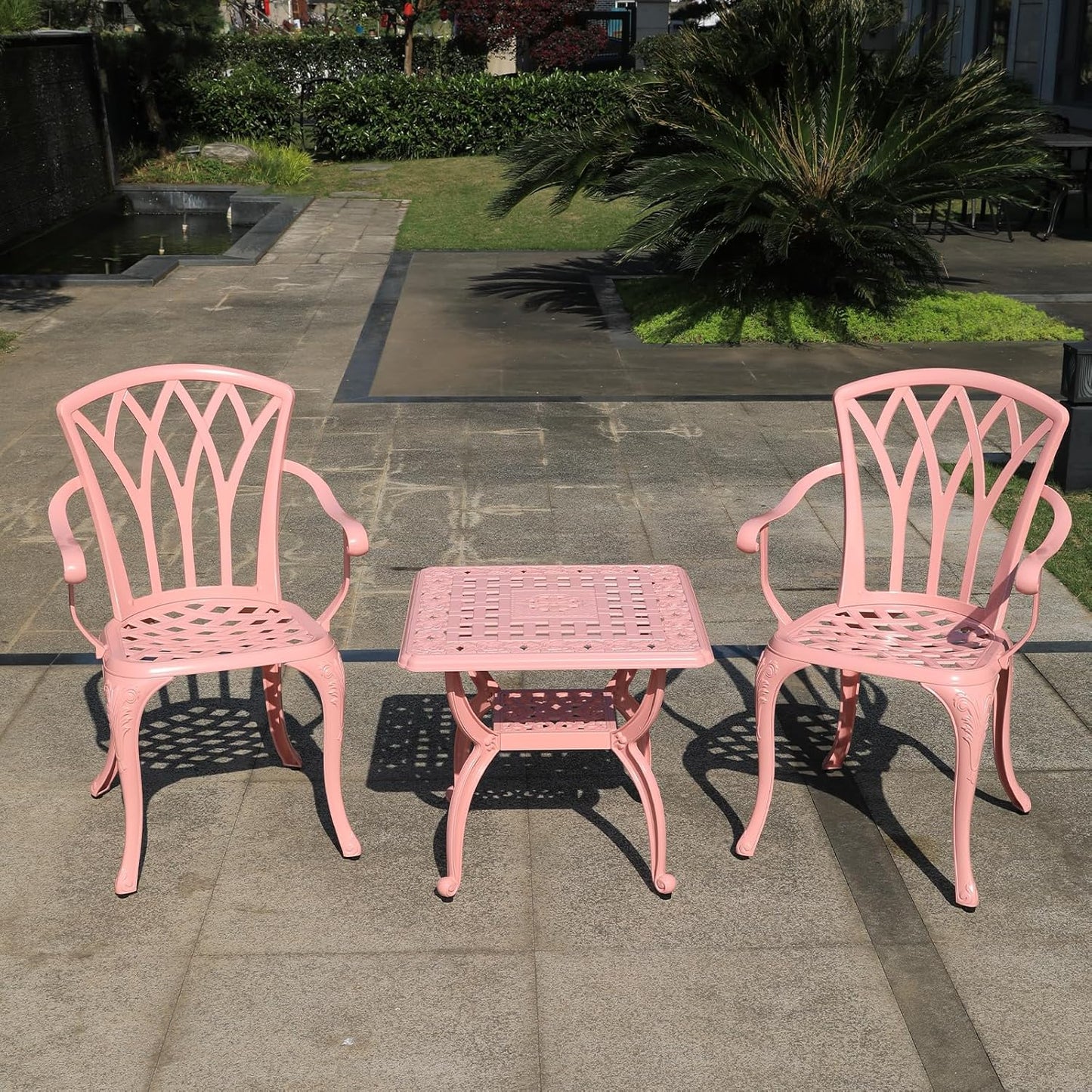 Cast Aluminum Outdoor Side Table,Small Patio Table,Outdoor Coffee Tables for Patio,Garden,Balcony, for All Weather (Pink, Square)