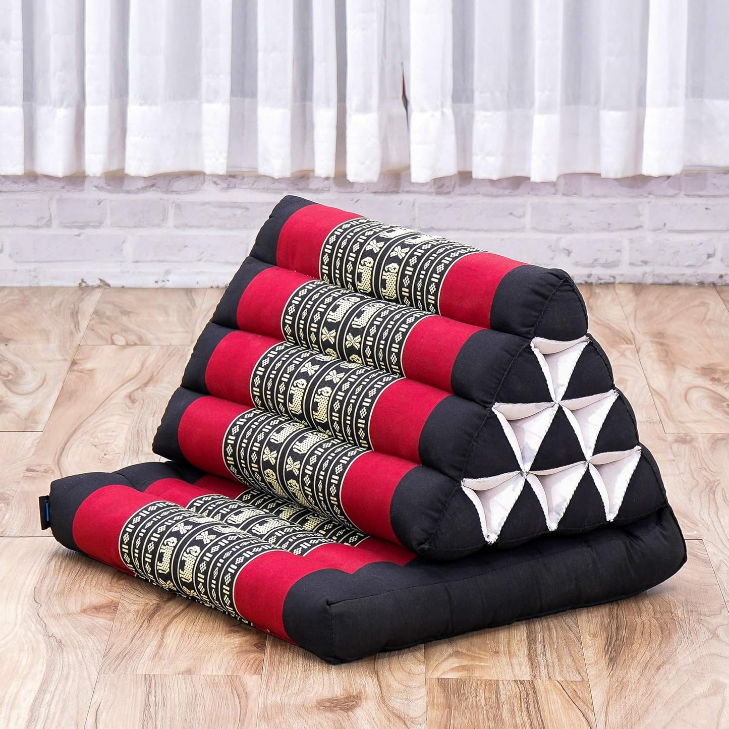 Leewadee 1-Fold Mat with Triangle Cushion – Comfortable TV Pillow, Foldable Mattress with Cushion Made of Kapok, 30 x 20 inches, Black Red