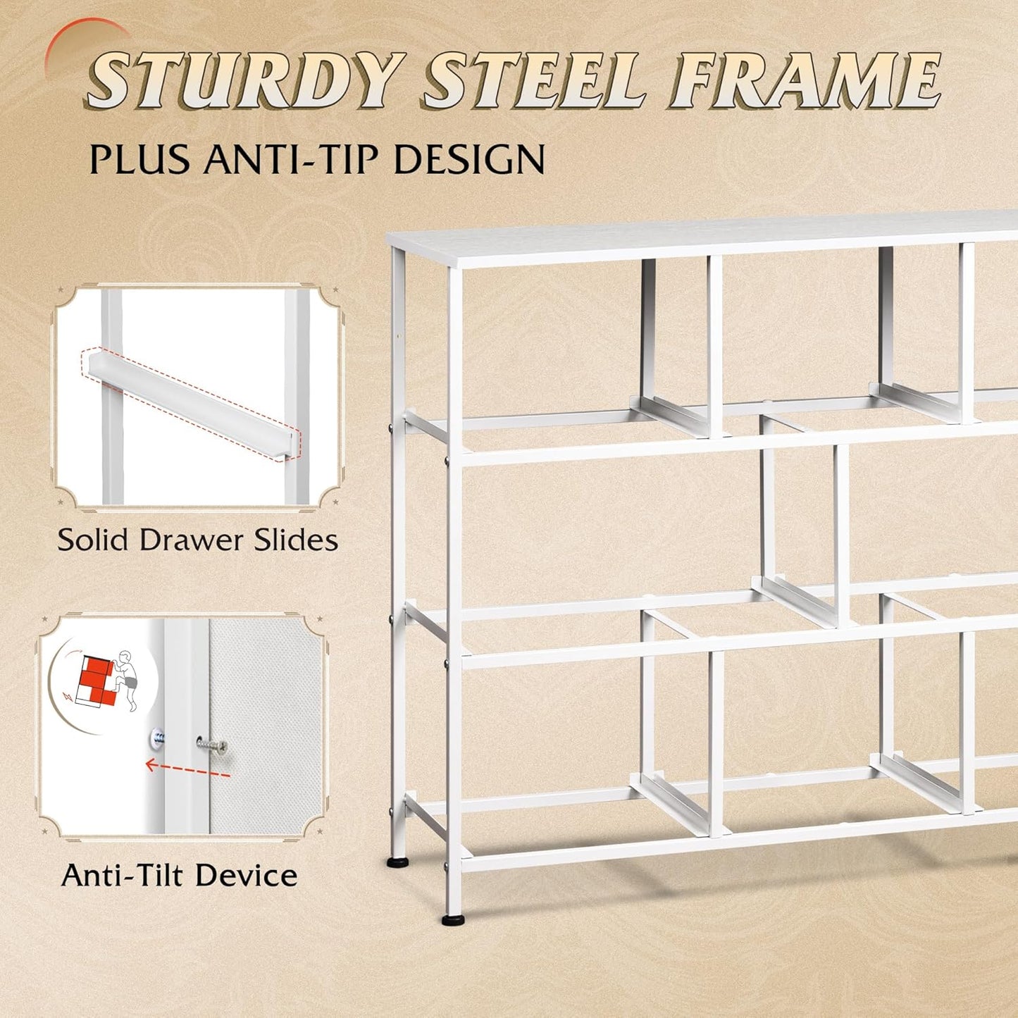 WLIVE 8 Drawer Dresser for Bedroom, Fabric White Dresser with Large Storage Drawer Unit for Entryway, Chest of Drawers for Living Room