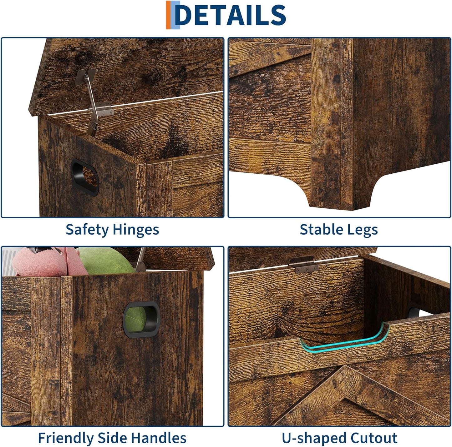 GarveeHome 23.6" Storage Chest, Wooden Storage Bench with Safety Hinge, Easy Assembly, Large Toy Chest for Entryway, Living Room, Bedroom