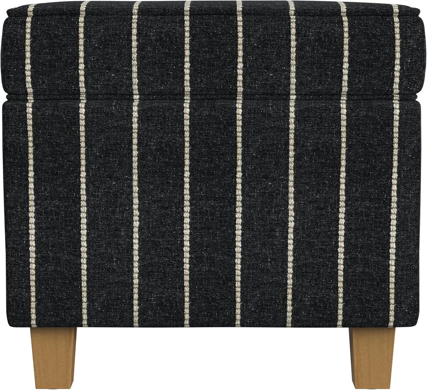 HomePop Home Decor |K7342-F2372 | Classic Square Storage Ottoman with Lift Off Lid- Black with Boucle Stripe