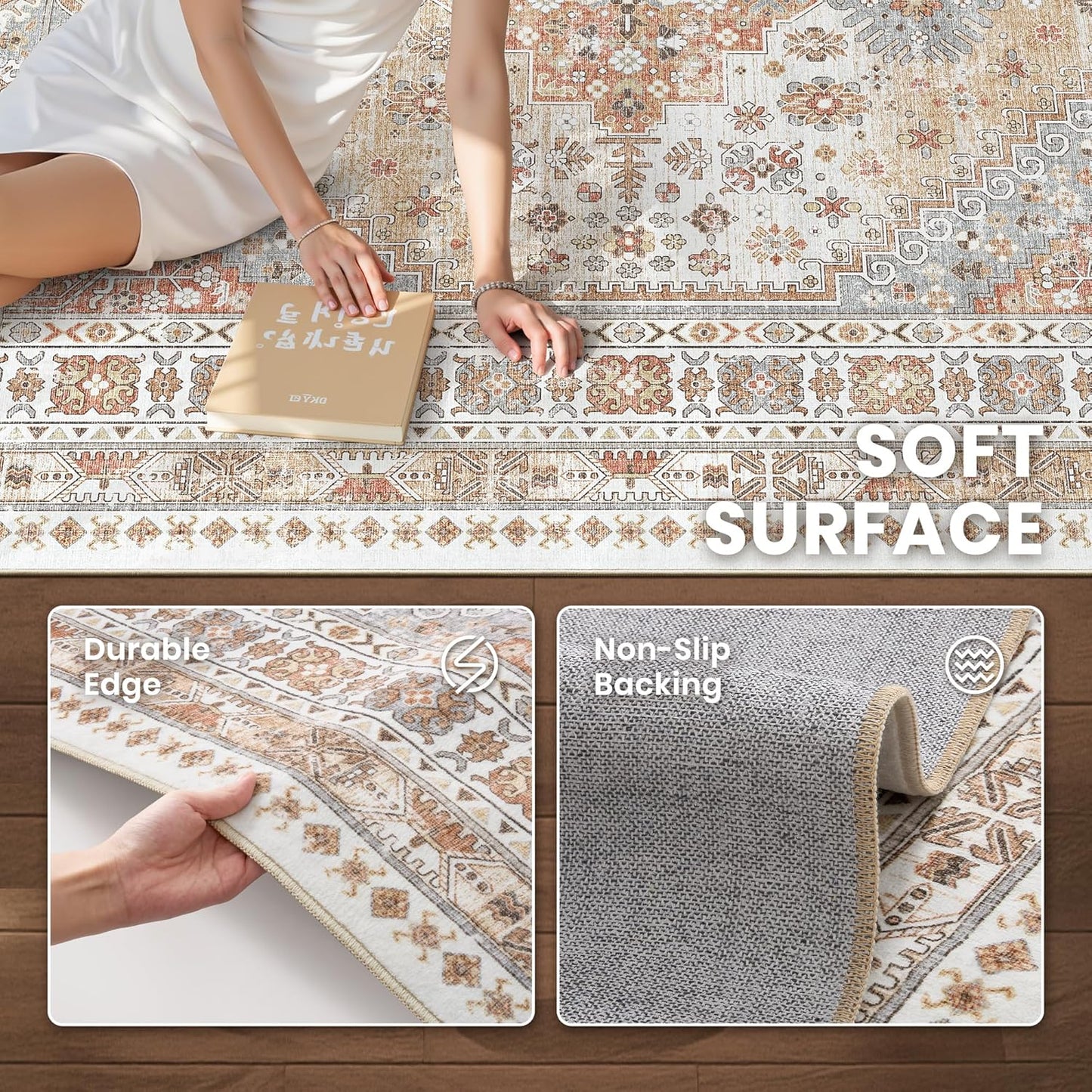 zesthome 10x14 Area Rugs,Stain Resistant Washable Rug,Ultra-Thin Rugs for Living Room,Bedroom,Non-Slip Backing Home Decor Large Area Rug (Orange,10'x14')