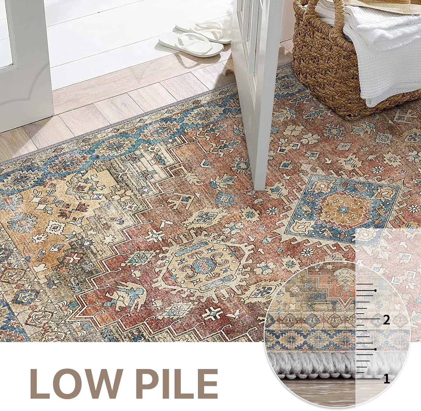 GENIMO Runner Rug 2x5 Non Slip Machine Washable Vintage Hallway Runner Rug, Low Pile Lightweight Rugs for Entryway, Hallway, Kitchen and Corridor, Antique Red