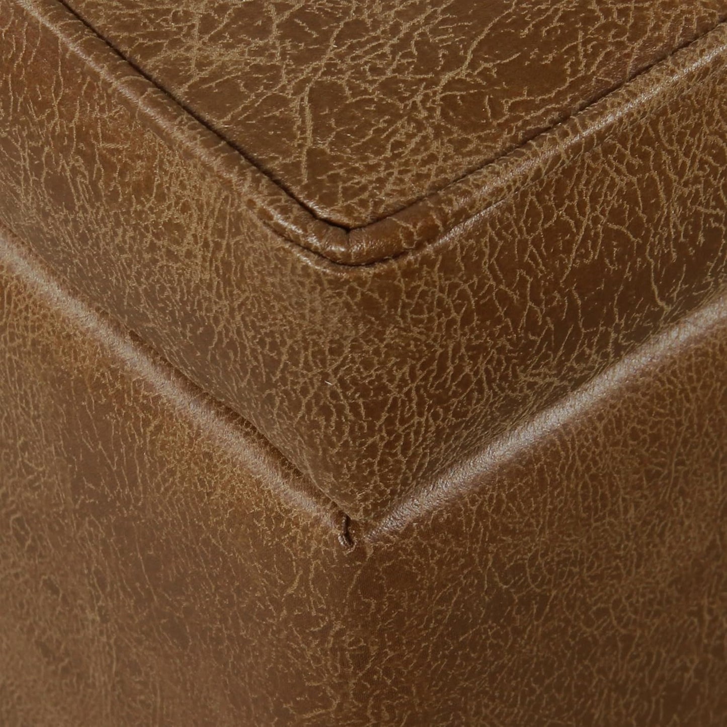 HomePop Square Tufted Storage Ottoman - Distressed Brown Faux Leather Small