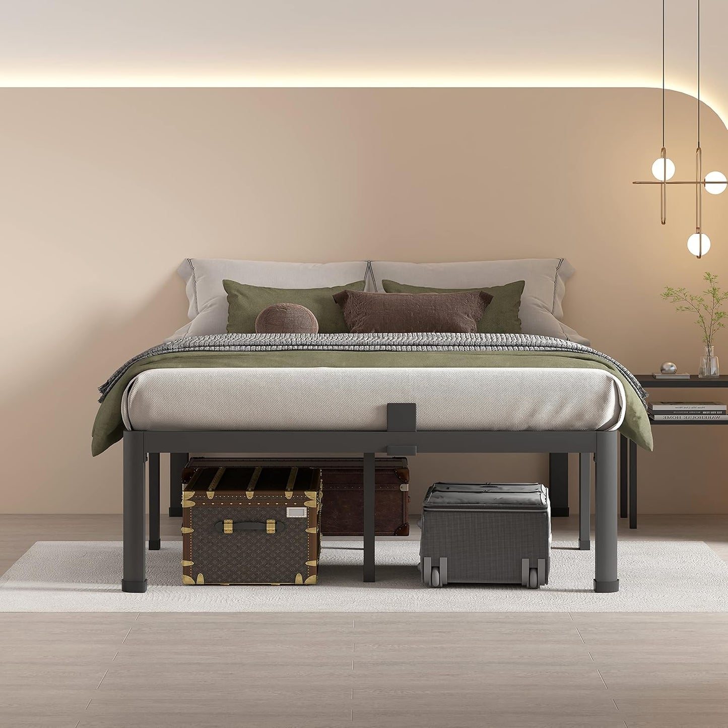 MAF 18 Inch Full Size Bed Frame with Round Corner Legs Mattress Slide Stopper No Box Spring Needed Heavy Duty Metal Platform Bed Frames Under-Bed Storage Space, 3000 LBS Steel Slats Support