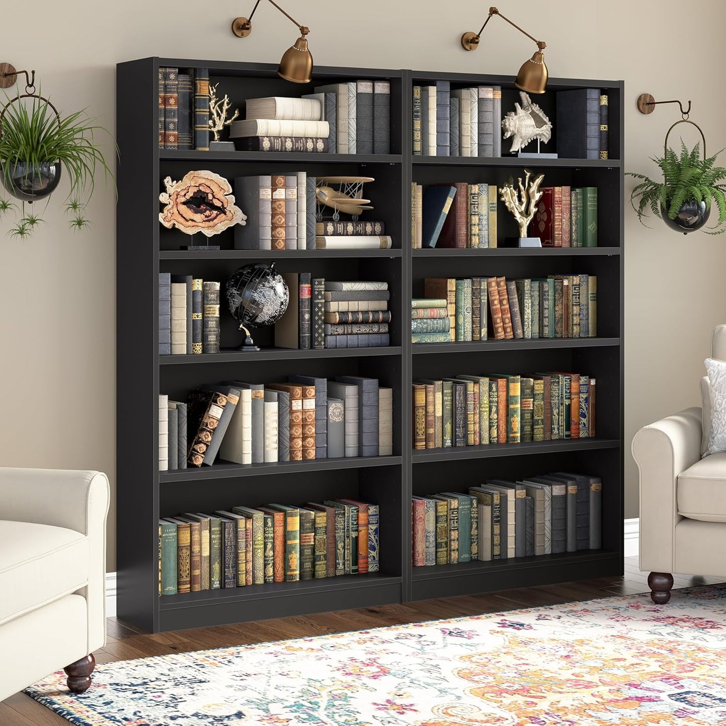 Bush Furniture Universal Tall 5 Shelf Bookcase in Black, Vertical Storage and Display Bookshelf for Home Office or Living Room Organization