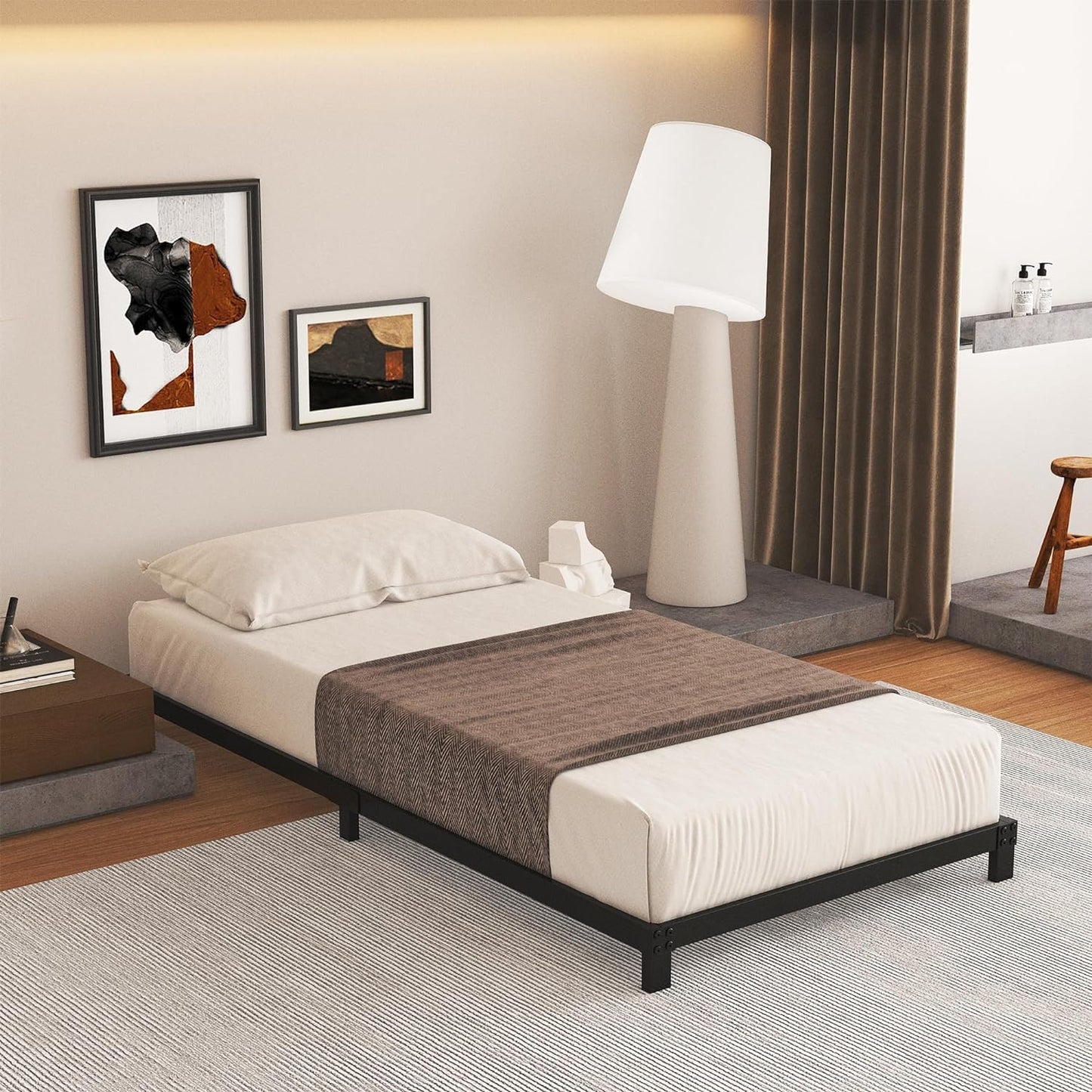 5 Inch Low Bed Frame Twin, Heavy Duty Twin Bed Frames Low Profile, No Box Spring Needed, Easy Assembly, Noise Free, Black