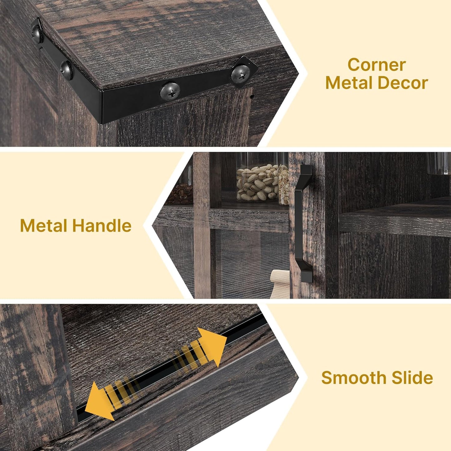 DWVO Farmhouse Coffee Bar Cabinet, Sideboard Buffet Cabinet with Drawer & Adjustable Shelves, Storage Cabinet with Sliding Barn Door for Kitchen and Living Room, Dark Rustic Oak