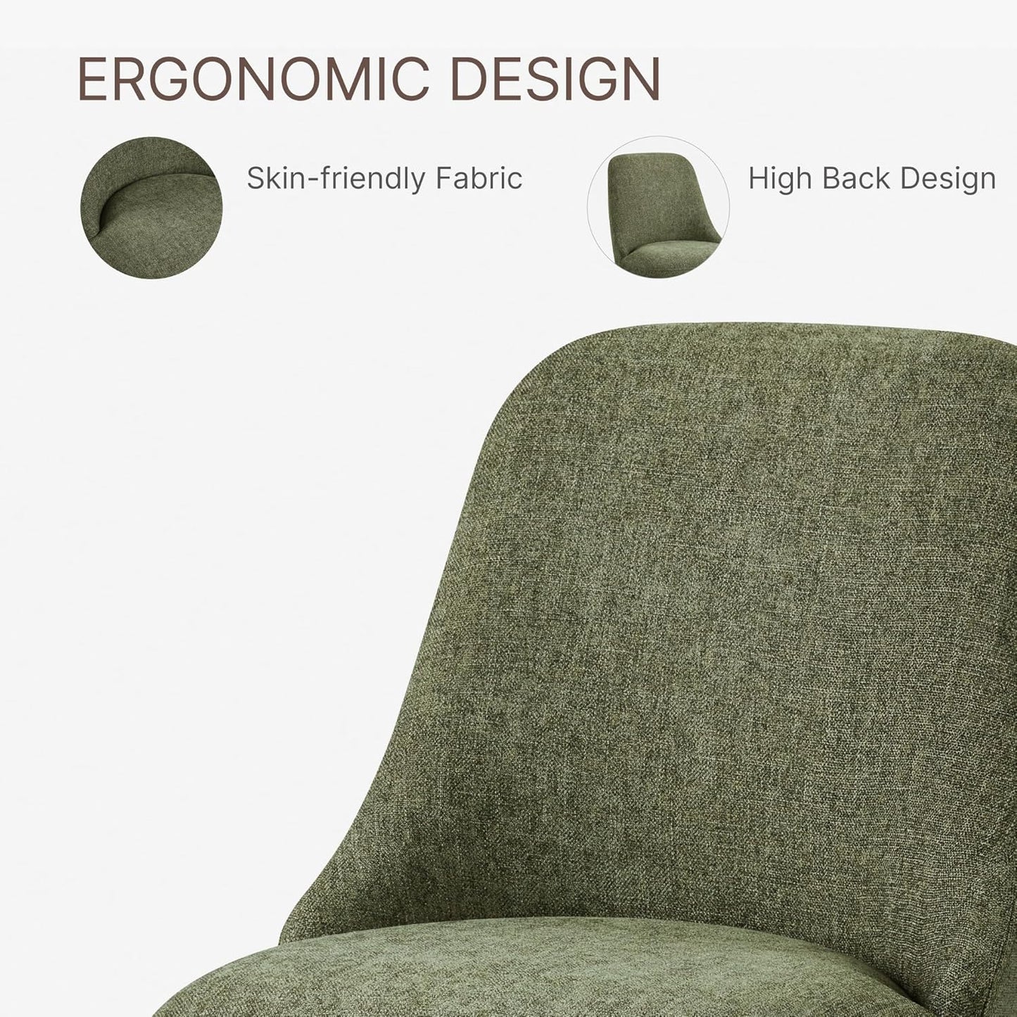 Swivel Dining Chair Mid Century Modern DeskChair High Back Upholstered Linen Fabric SideChair for Kitchen Diningroom Bedroom,Moss Green,4 Box