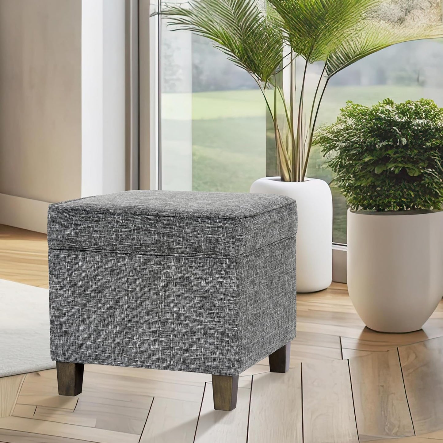 HomePop Home Decor | K7342-F2182 | Classic Square Storage Ottoman with Lift Off Lid | Ottoman with Storage for Living Room & Bedroom, Slate Grey Large
