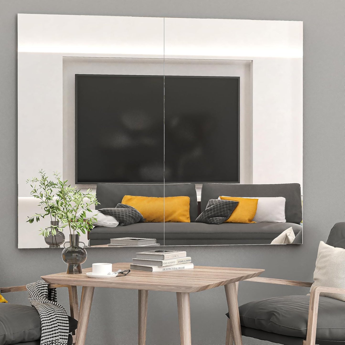 Hasipu 2-Pack 32" x 24" Bathroom Mirror, Mirrors for Sink, Frameless Mirror, Rectangle Mirror for Bathroom, Modern, Horizontal or Vertical