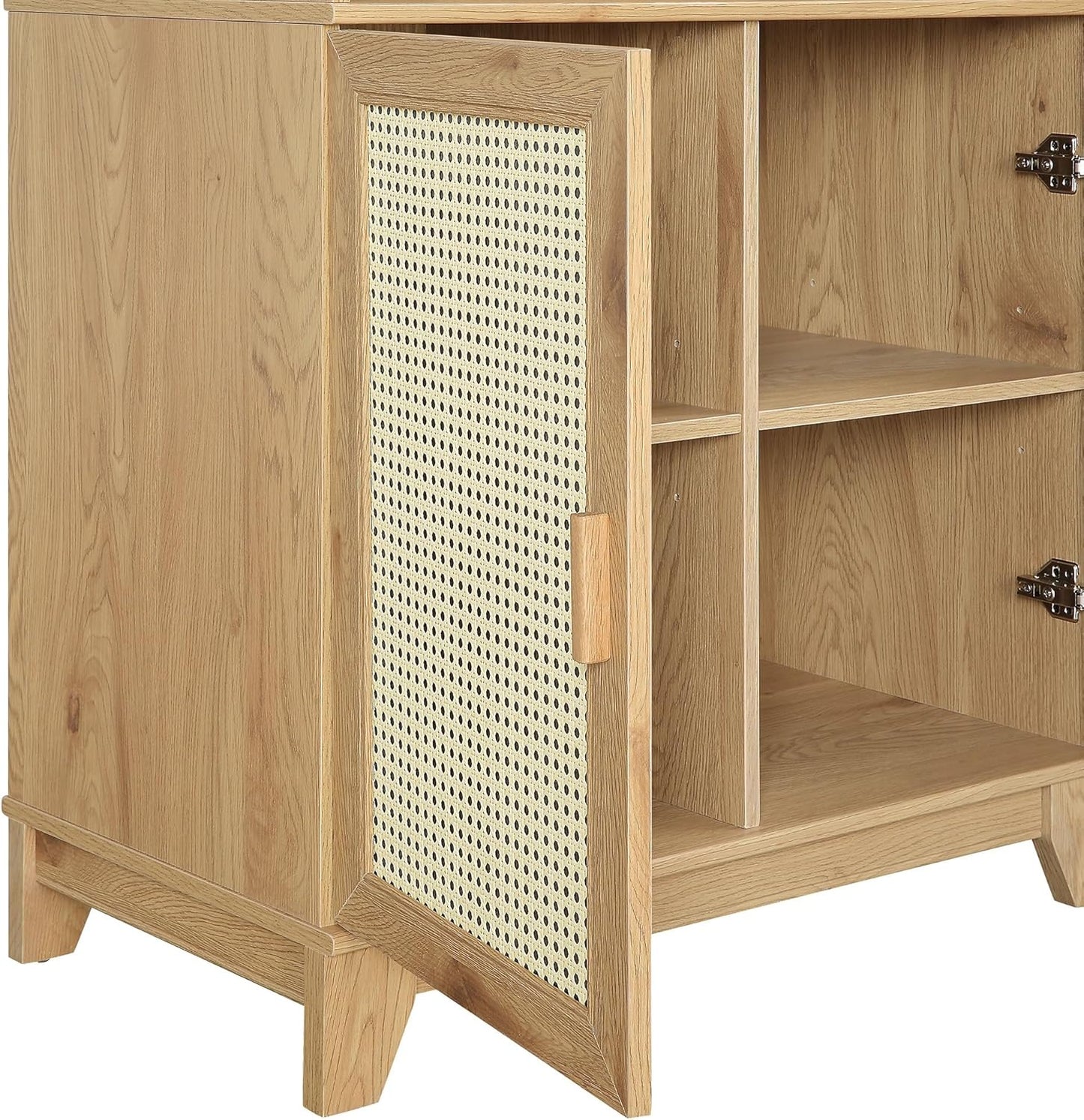 Manhattan Comfort Sheridan Modern Cane Bookcase with Adjustable Open Shelves, Soft Close Doors, and Concealed Compartments, Versatile 3 Tier Bookshelf Storage for Home and Office, Set of 1, Nature