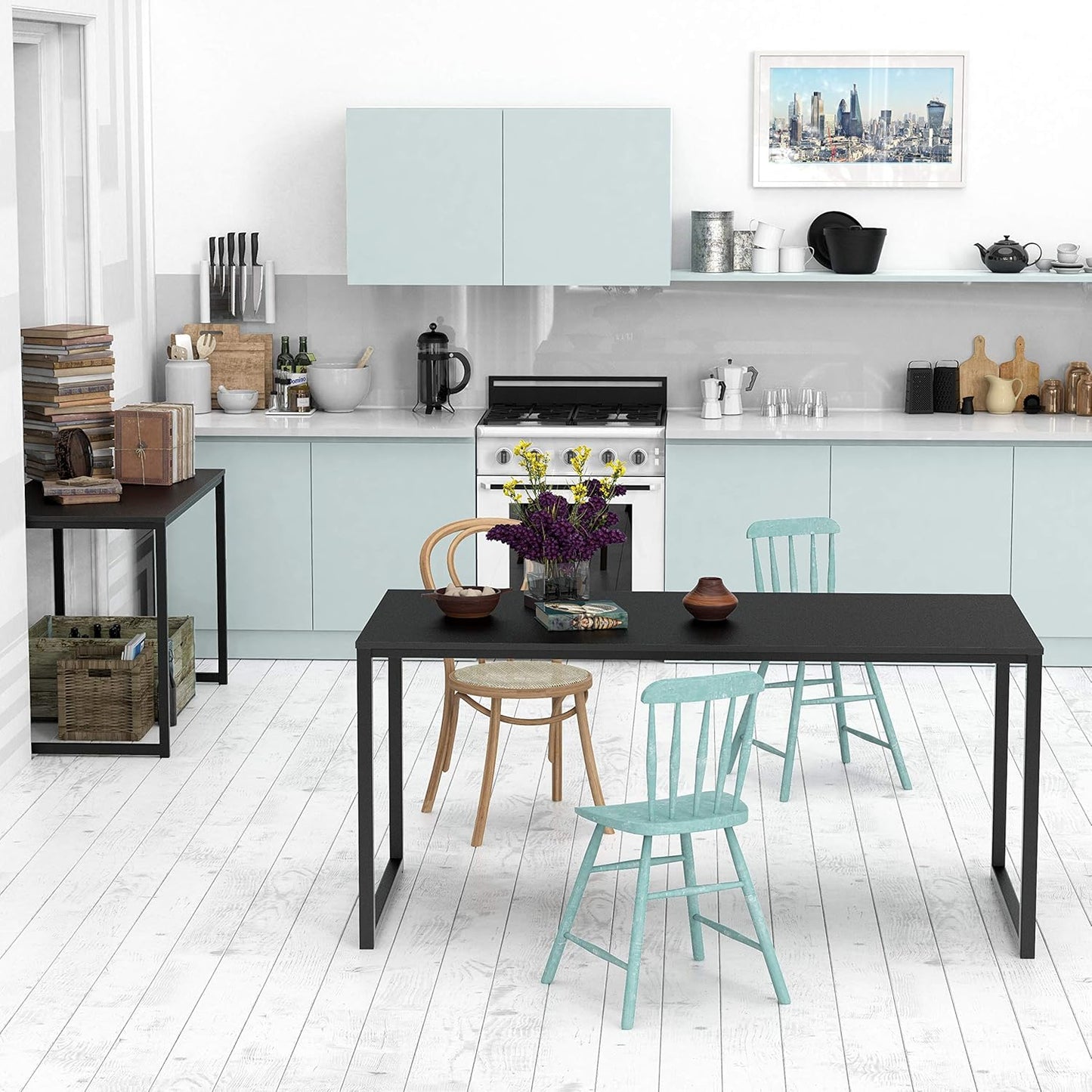 SHW Mission 55-Inch Home Office Computer Desk, Black