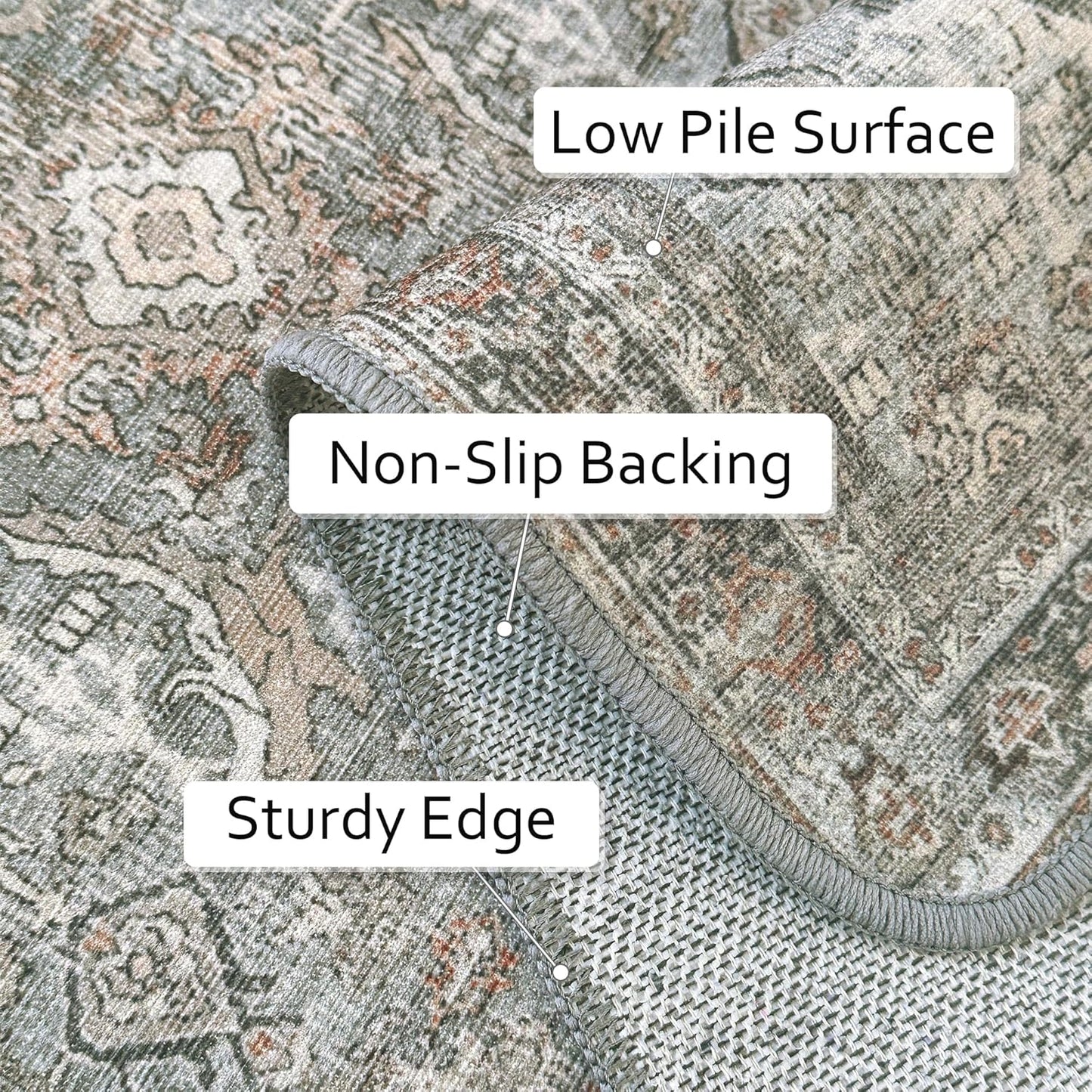 8X10 Area Rugs Machine Washable Rugs for Living Room, Vintage Boho Large Rugs for Bedroom Dining Room, Non Slip Indoor Soft Distressed Lightweight Thin Low Pile Carpet, Taupe