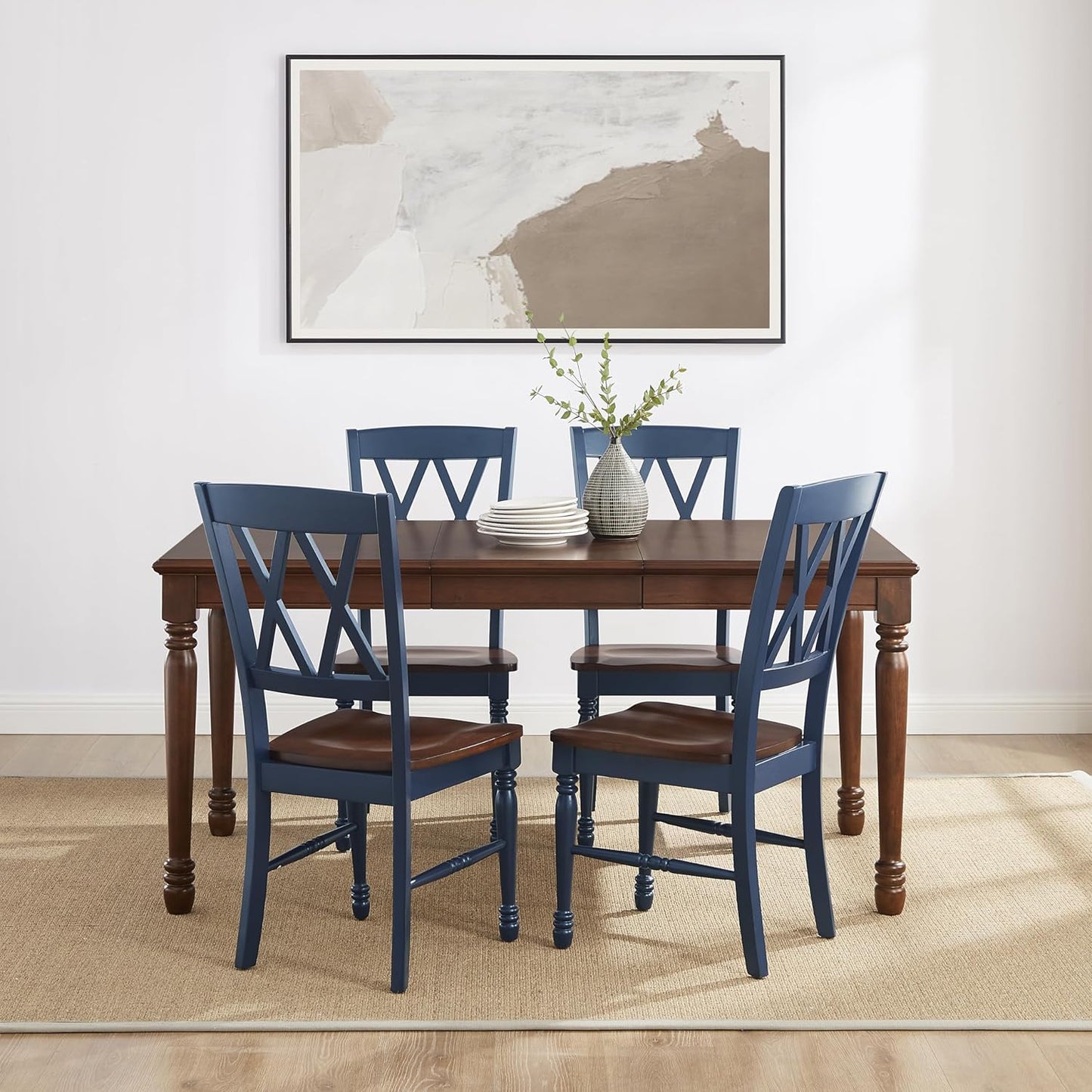 Crosley Furniture Shelby 5-Piece Traditional Dining Table Set for 4, Dinner Tables with Kitchen Chairs, Navy/Dark Cherry