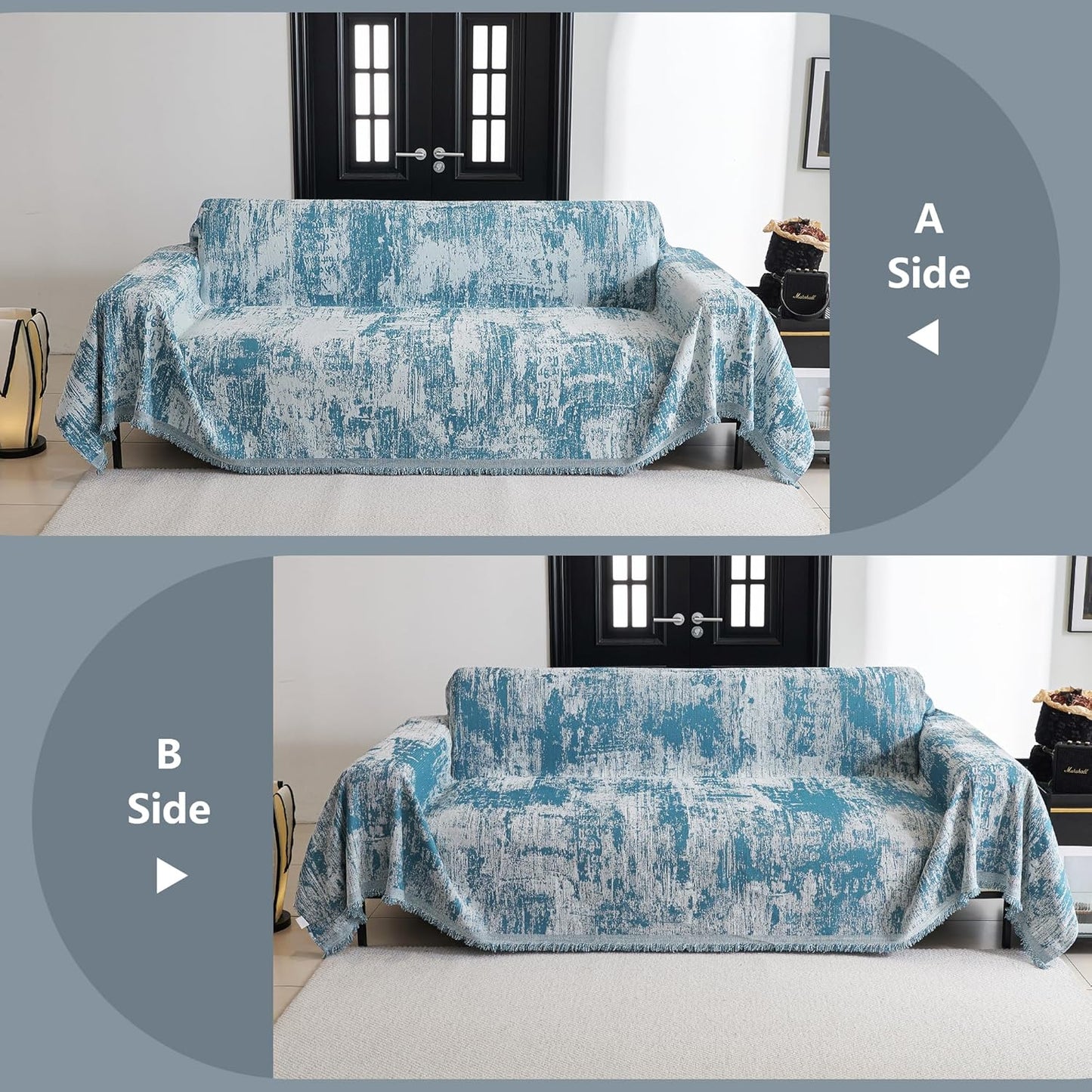 MYSKY HOME Sectional Couch Cover Sage Abstract Geometric Sofa Covers for Sectional Sofa L Shape Chenille Couch Protector for Dogs Pets Couch Throw Cover Washable Durable for Home Decor, 91" X134"