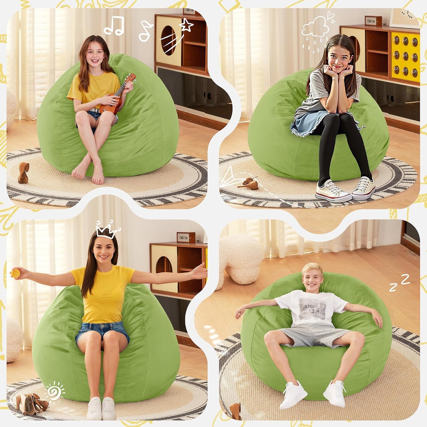 HABUTWAY 2FT Bean Bag Chair, 2' Beanbags Small Bean Bag Chairs with Filling, Teardrop Bean Bag Chair Luxurious Velvet Ultra Soft Fur with Removable Cover (Lime)